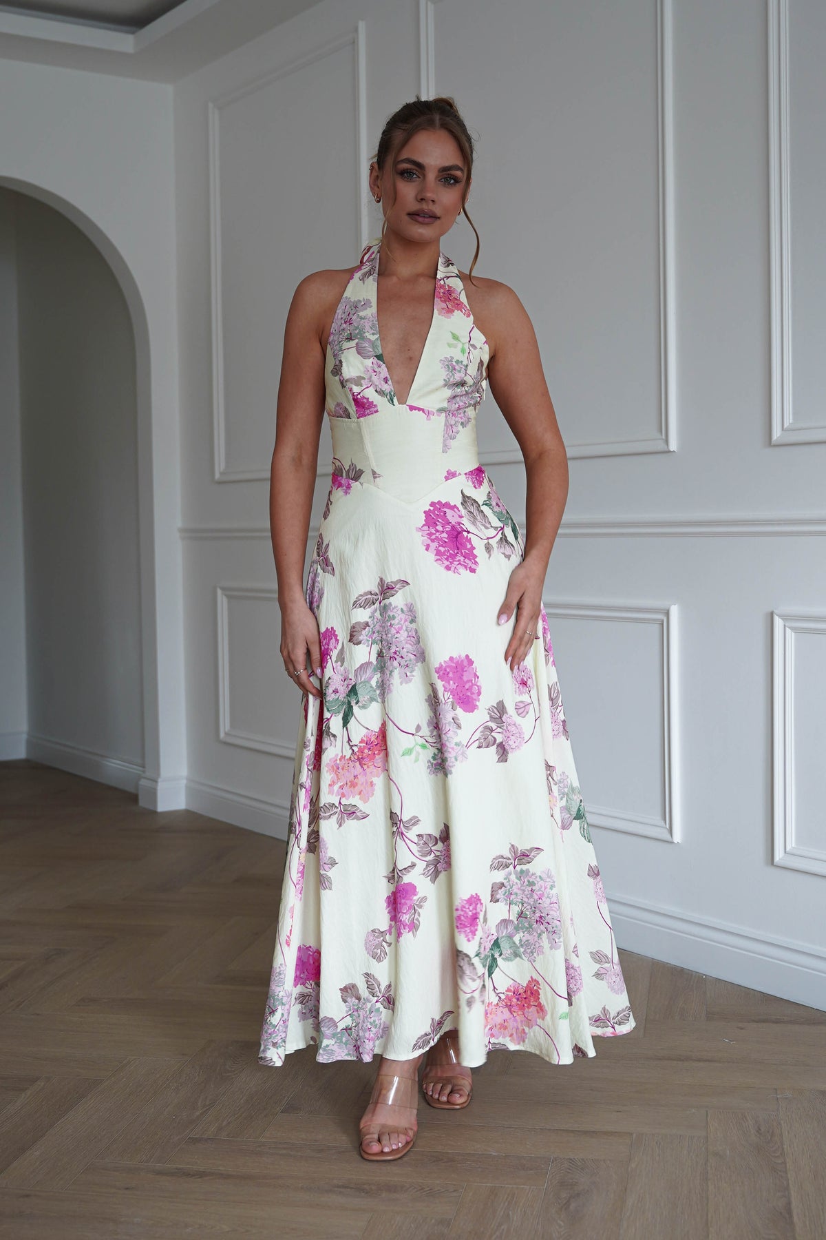 Charlotte Floral Pink Maxi Dress | Lime/Pink-Oh Hello Clothing
