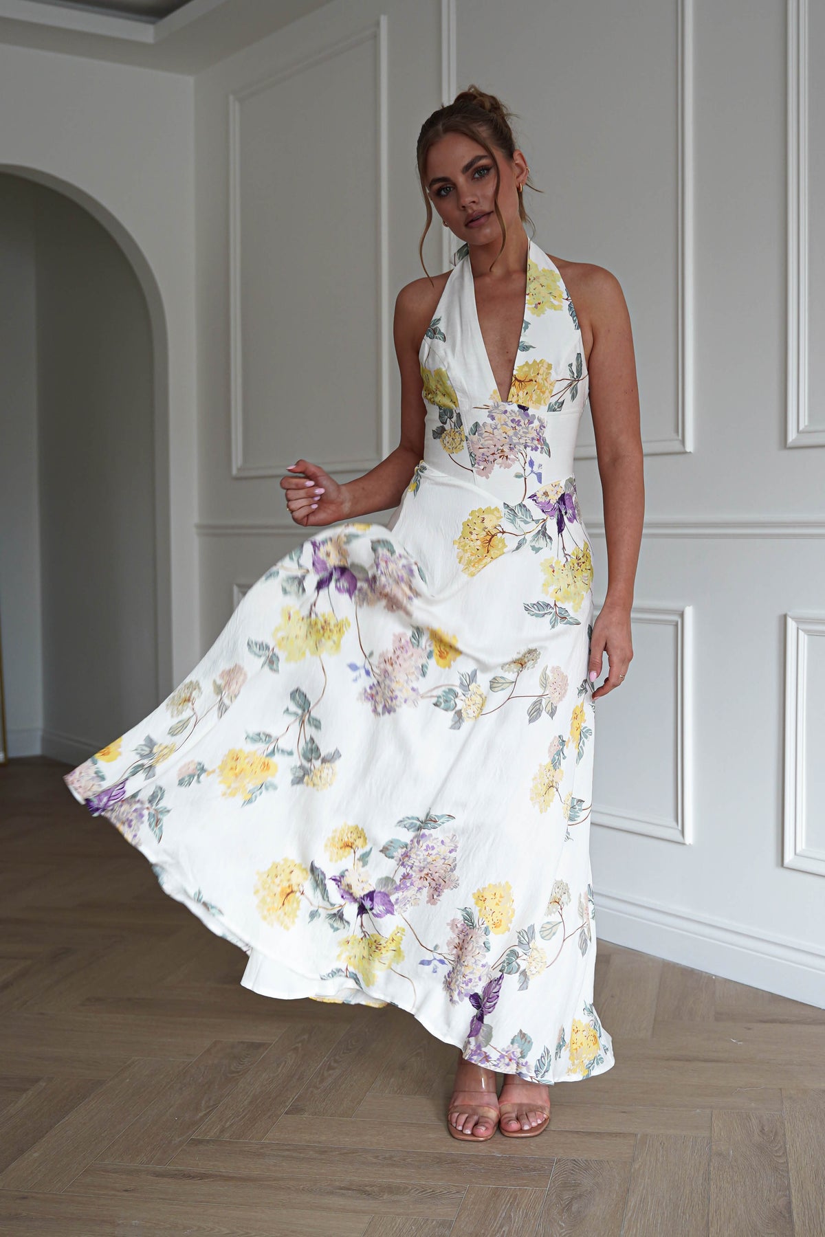 Charlotte Floral Pink Maxi Dress | White/Yellow-Oh Hello Clothing