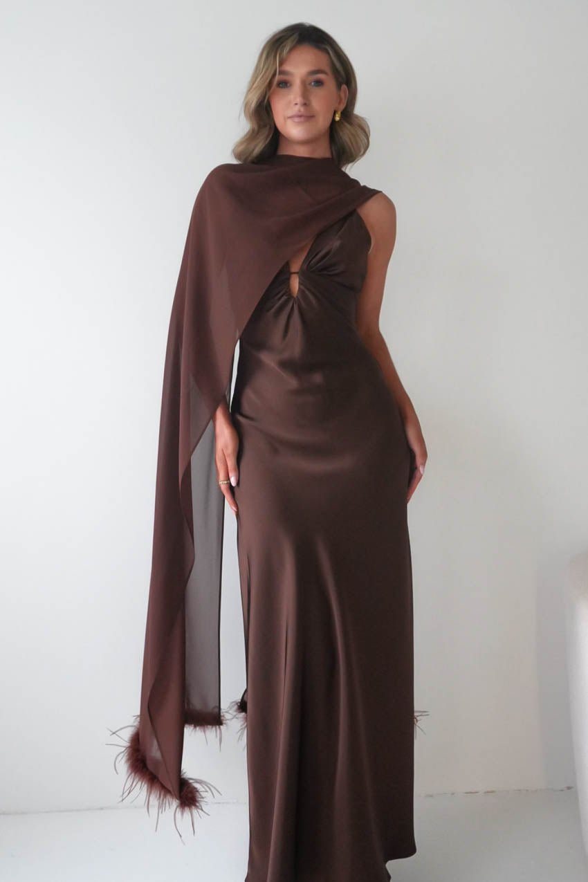 Chelle Chiffon Wrap Shawl With Feather Trim | Brown-Oh Hello Clothing