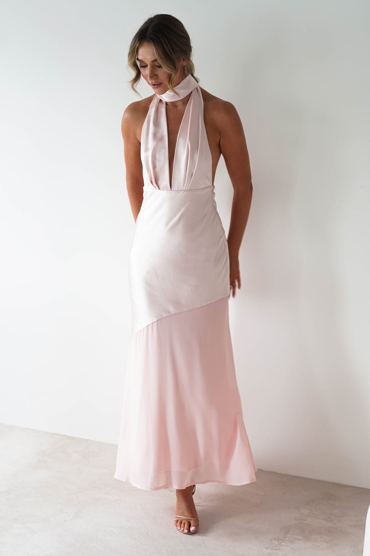 Cheree Silky Halterneck Maxi Dress | Pink-Oh Hello Clothing