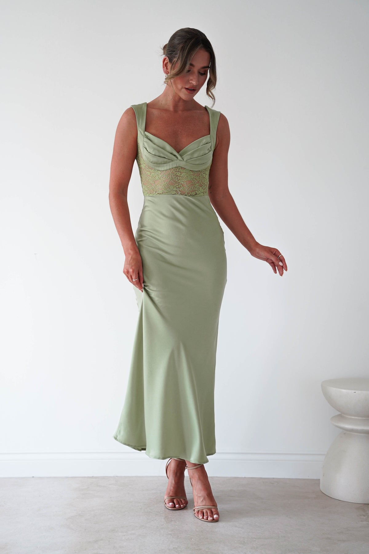 Cleo Lace Detail Maxi Dress | Sage Green-Oh Hello Clothing