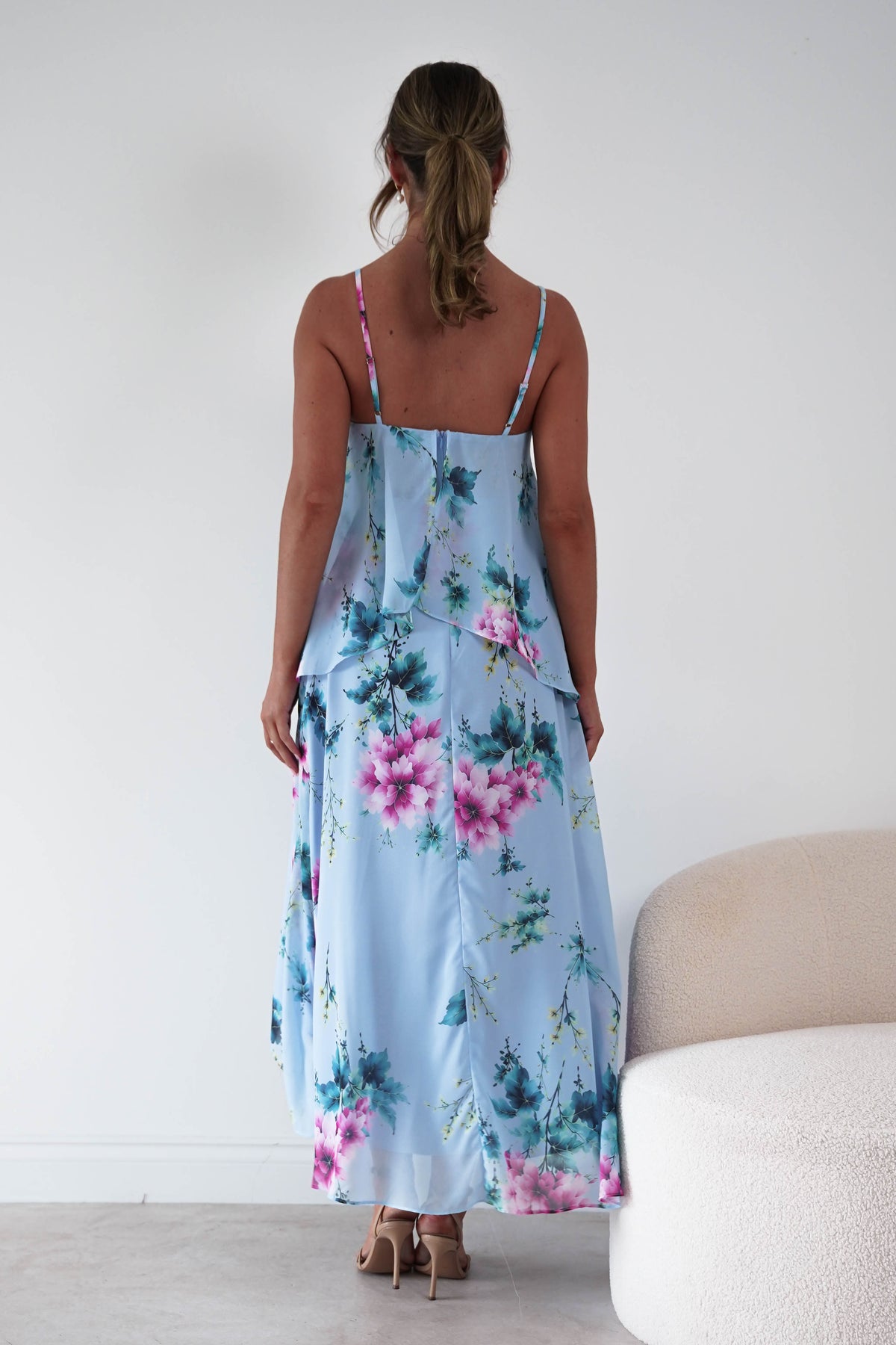 Clover Floral Layered Chiffon Maxi Dress | Blue-Oh Hello Clothing