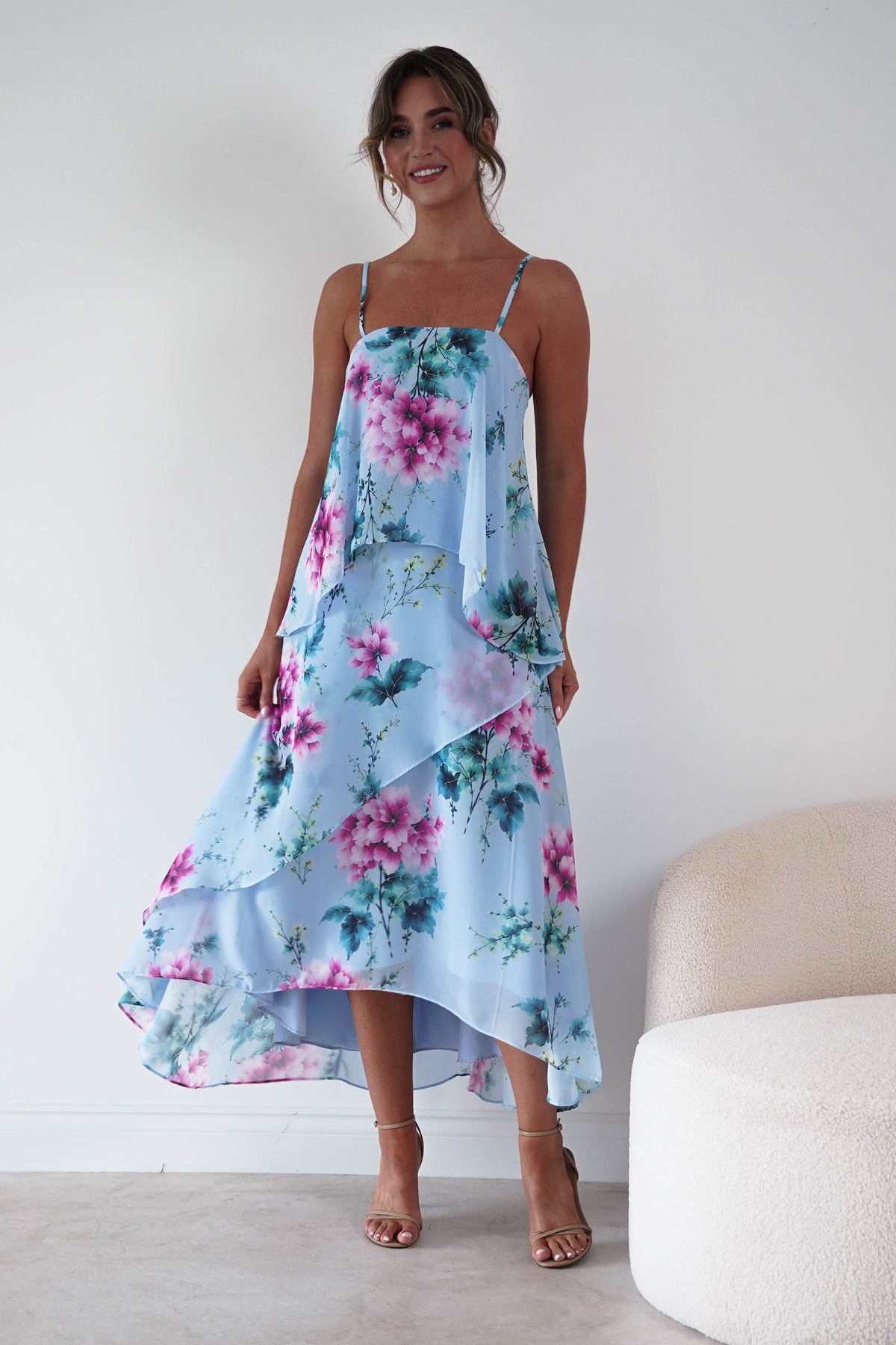 Clover Floral Layered Chiffon Maxi Dress | Blue-Oh Hello Clothing