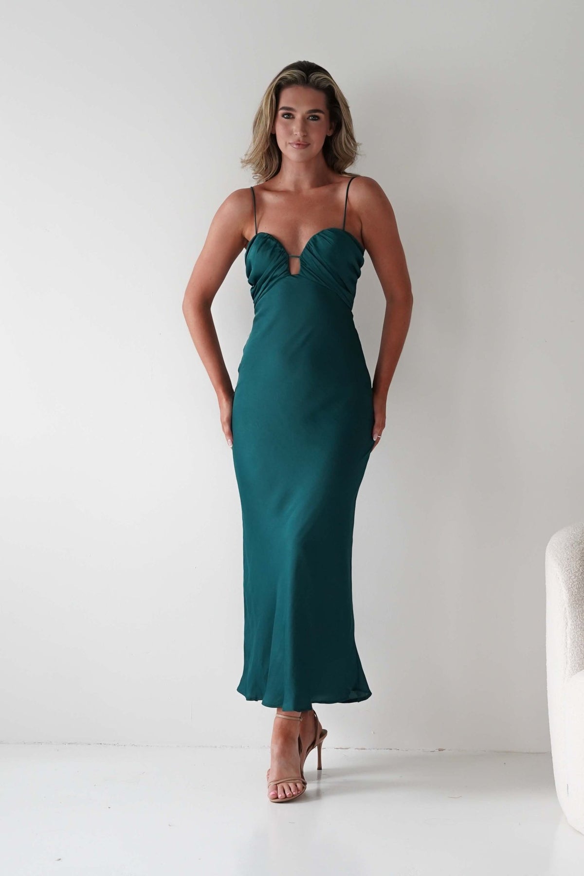 Colorado Soft Satin Midi Dress | Emerald Green-Oh Hello Clothing