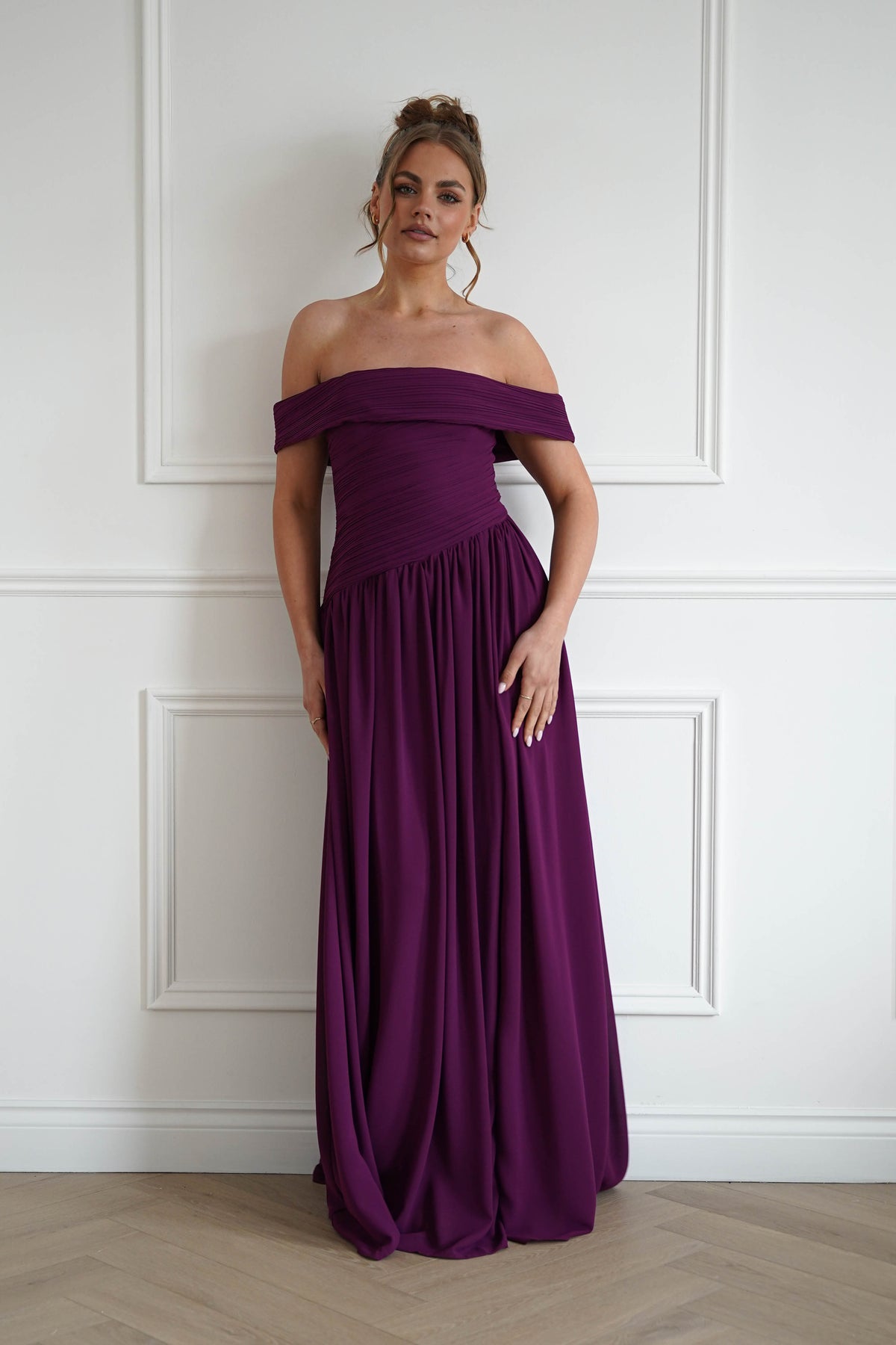 Connie Off The Shoulder Chiffon Maxi Dress | Plum-Oh Hello Clothing