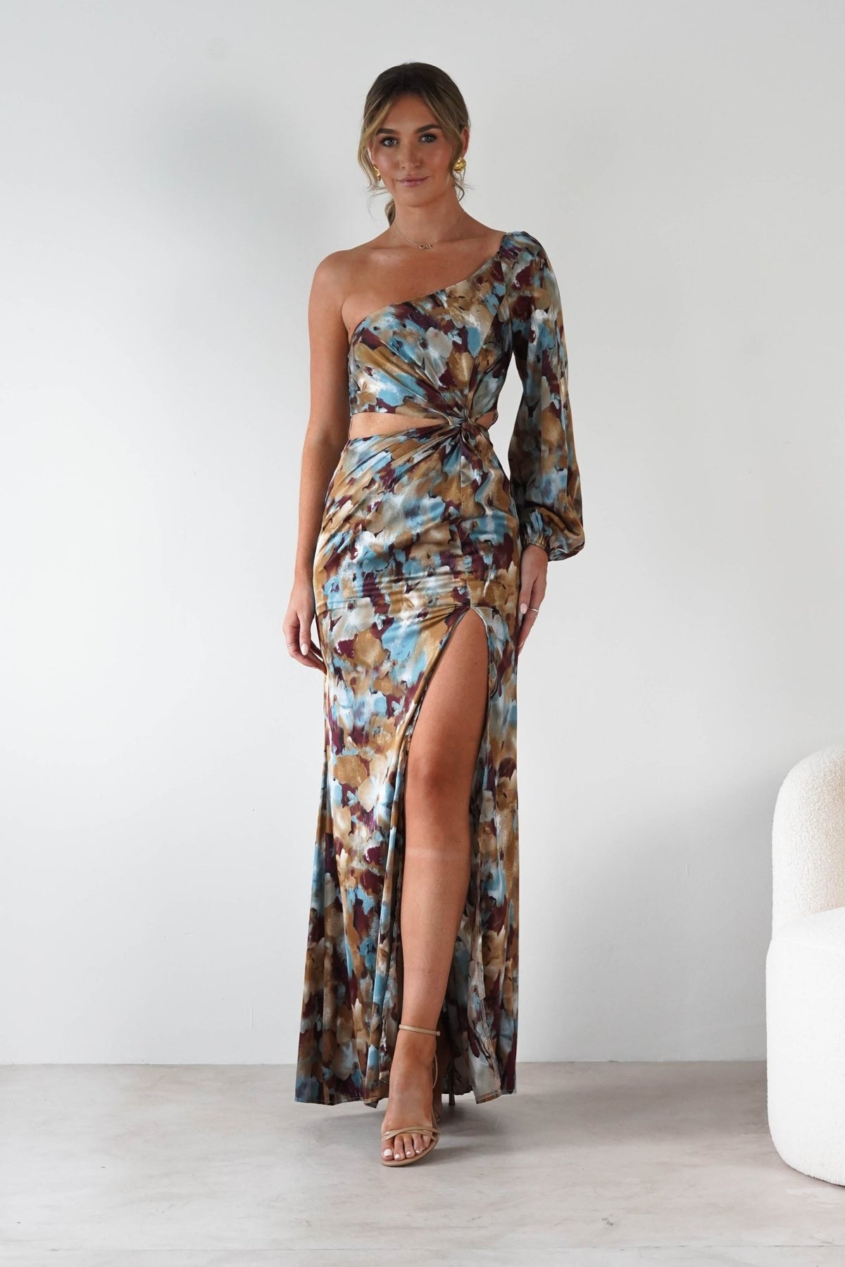 Corina One Sleeve Maxi Dress | Mixed Print-Oh Hello Clothing