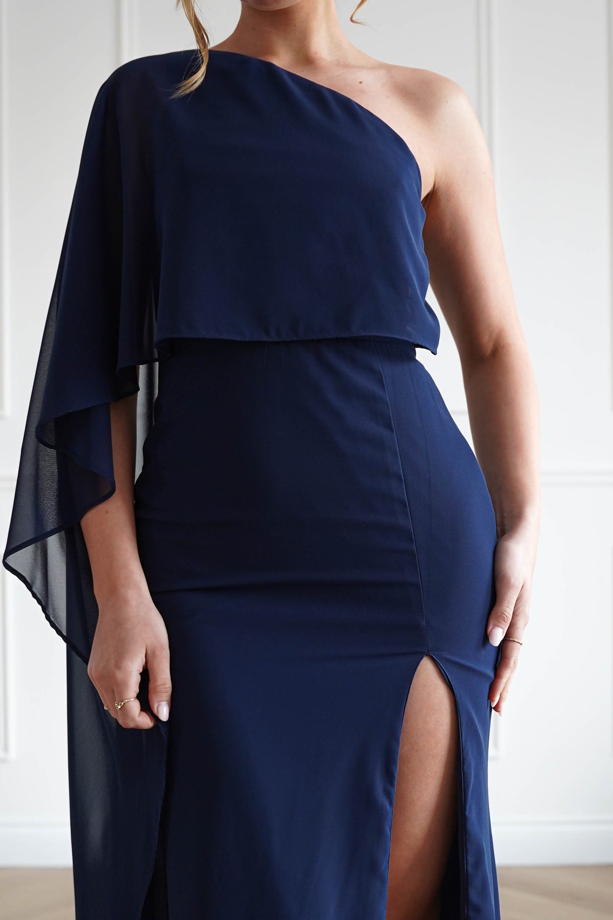 Criselda One Shoulder Chiffon Maxi Dress | Navy-Oh Hello Clothing
