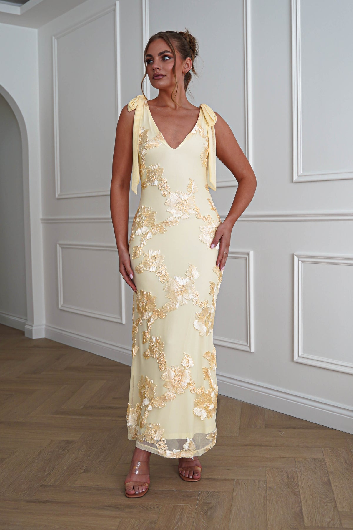 Cyra Floral Appliqué Maxi Dress | Yellow-Oh Hello Clothing
