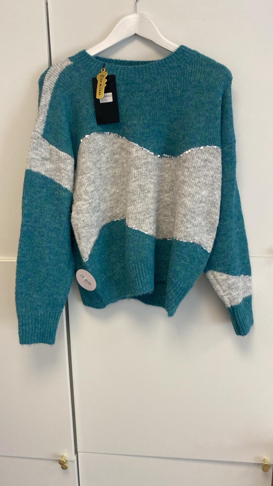 * DONE - 383862 TEAL/GREY JUMPER | Teal ***CIAO MILANO-Oh Hello Clothing
