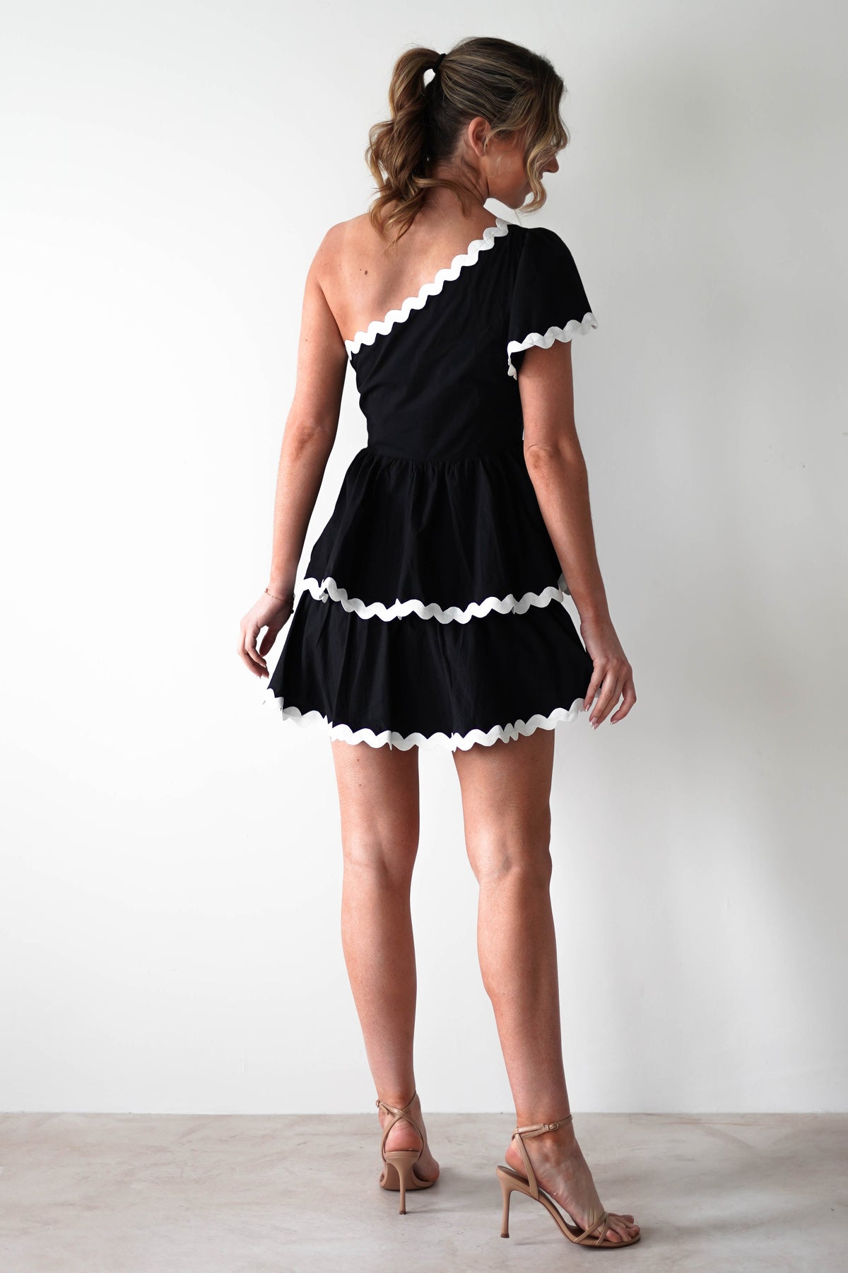 * DONE - BLACK RUFFLE BODYCON WITH ROWAN/KLABELLE NECKLINE | Black ***SASHA-Oh Hello Clothing