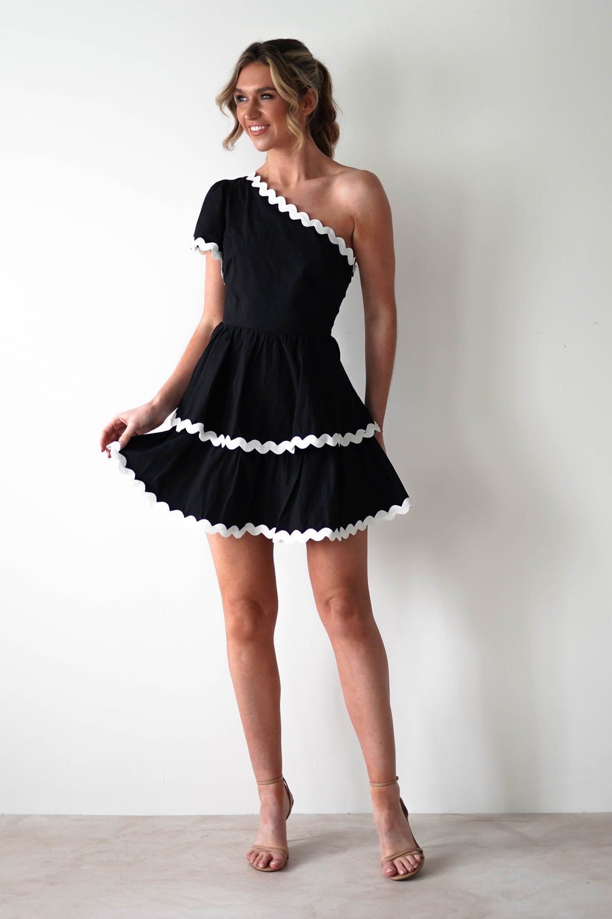 * DONE - BLACK RUFFLE BODYCON WITH ROWAN/KLABELLE NECKLINE | Black ***SASHA-Oh Hello Clothing