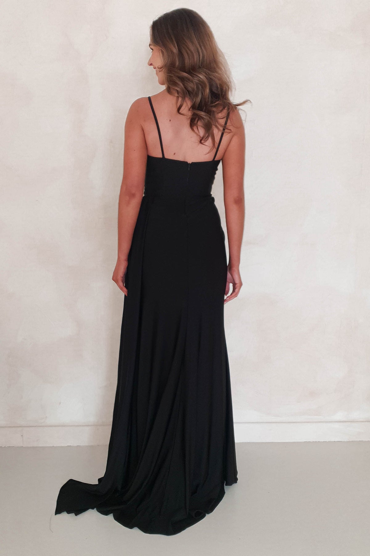 * DONE- CD0201 BLACK DIAMANTE BUST GOWN WITH HIGH SLIT | Black ***CIND-Oh Hello Clothing