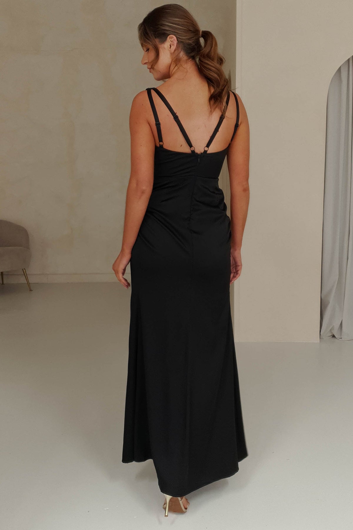 * DONE - MF21854 BLACK SATIN GOWN | Black **MANIJU (gilda)-Oh Hello Clothing