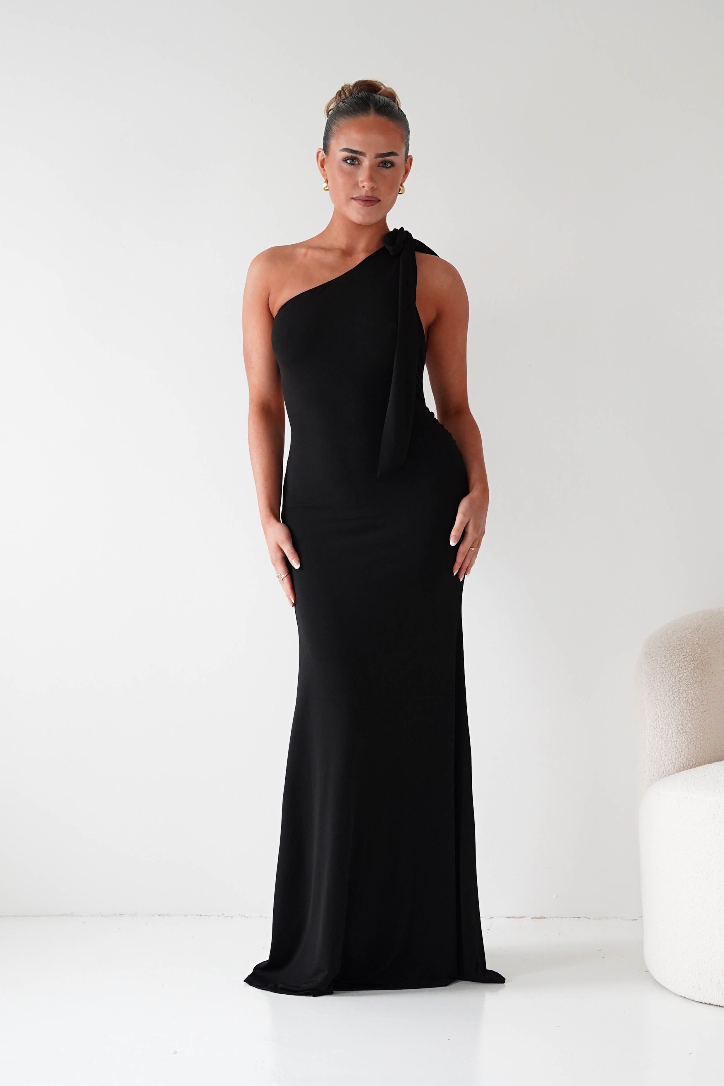 Seraphine Backless Tie Bodycon Maxi Gown | Black