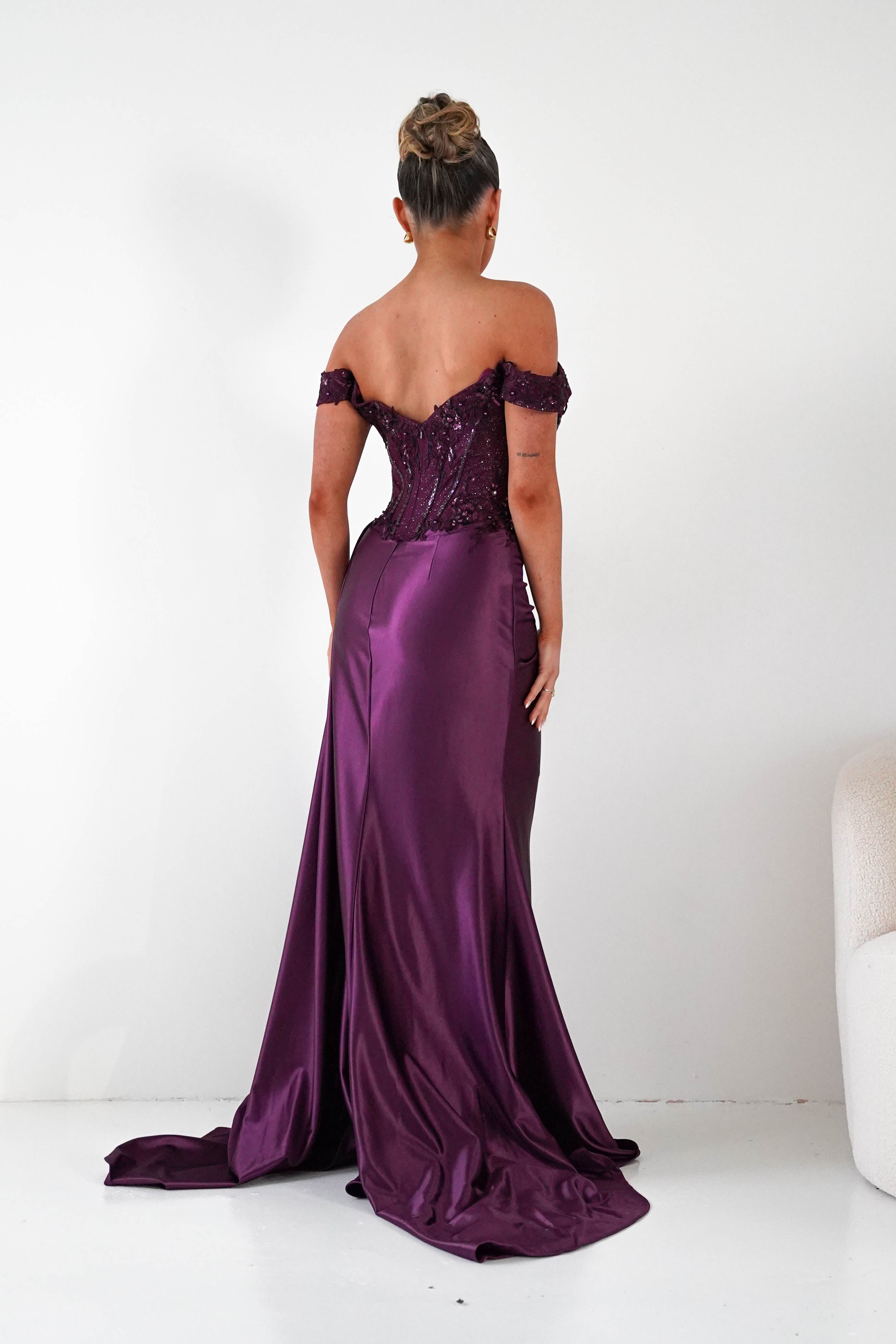 Marsela Lace Bodice Gown | Eggplant