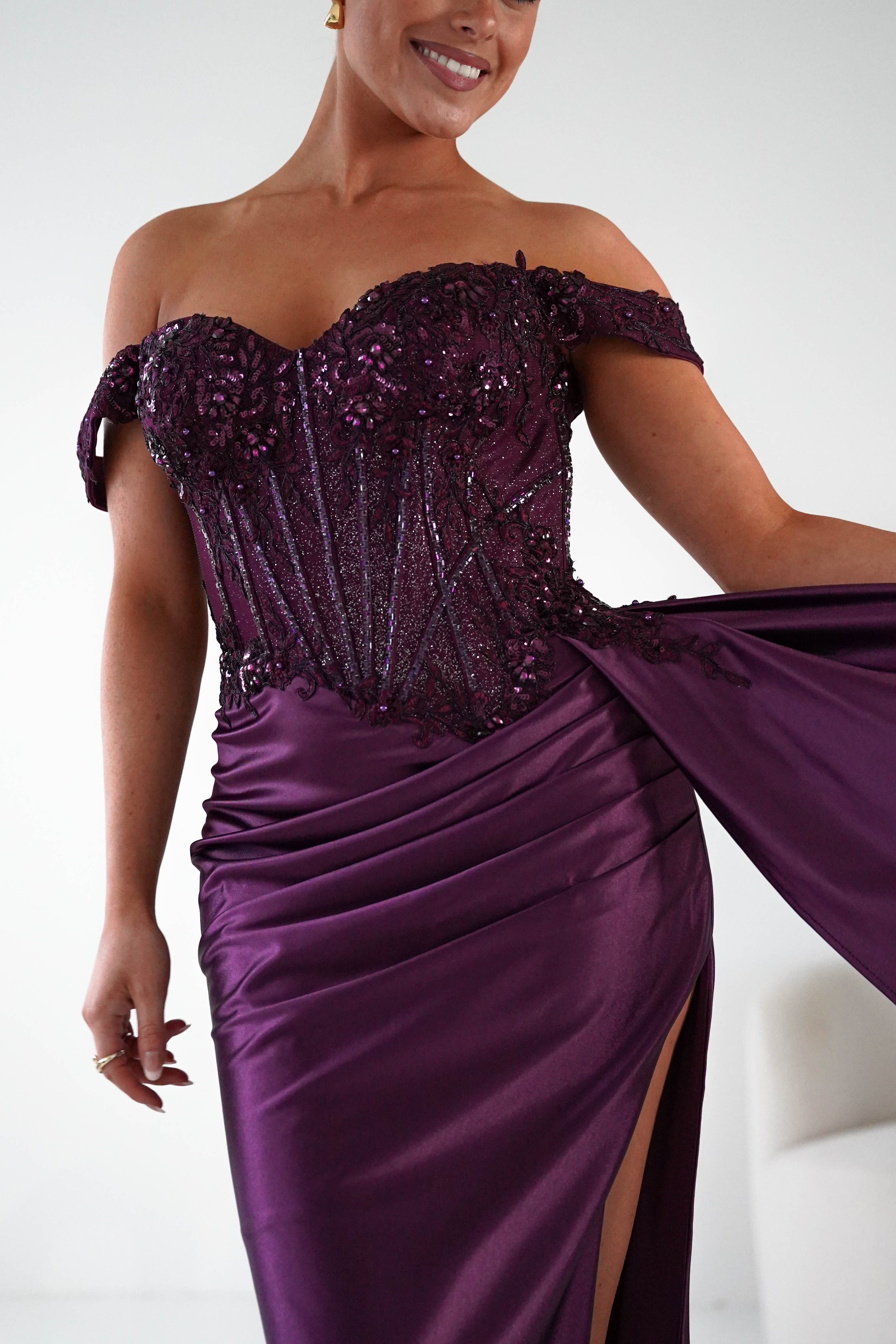 Marsela Lace Bodice Gown | Eggplant