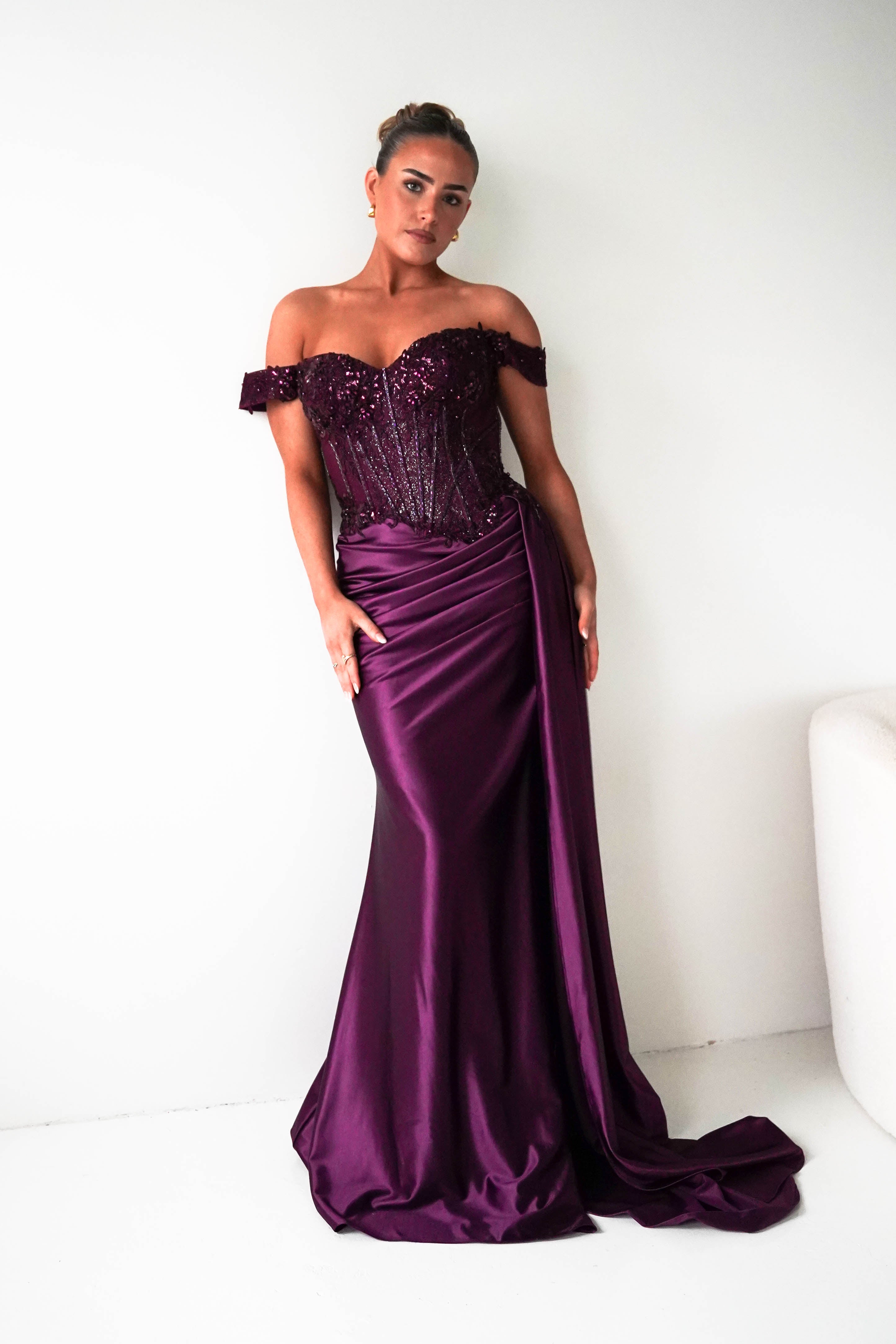 Marsela Lace Bodice Gown | Eggplant