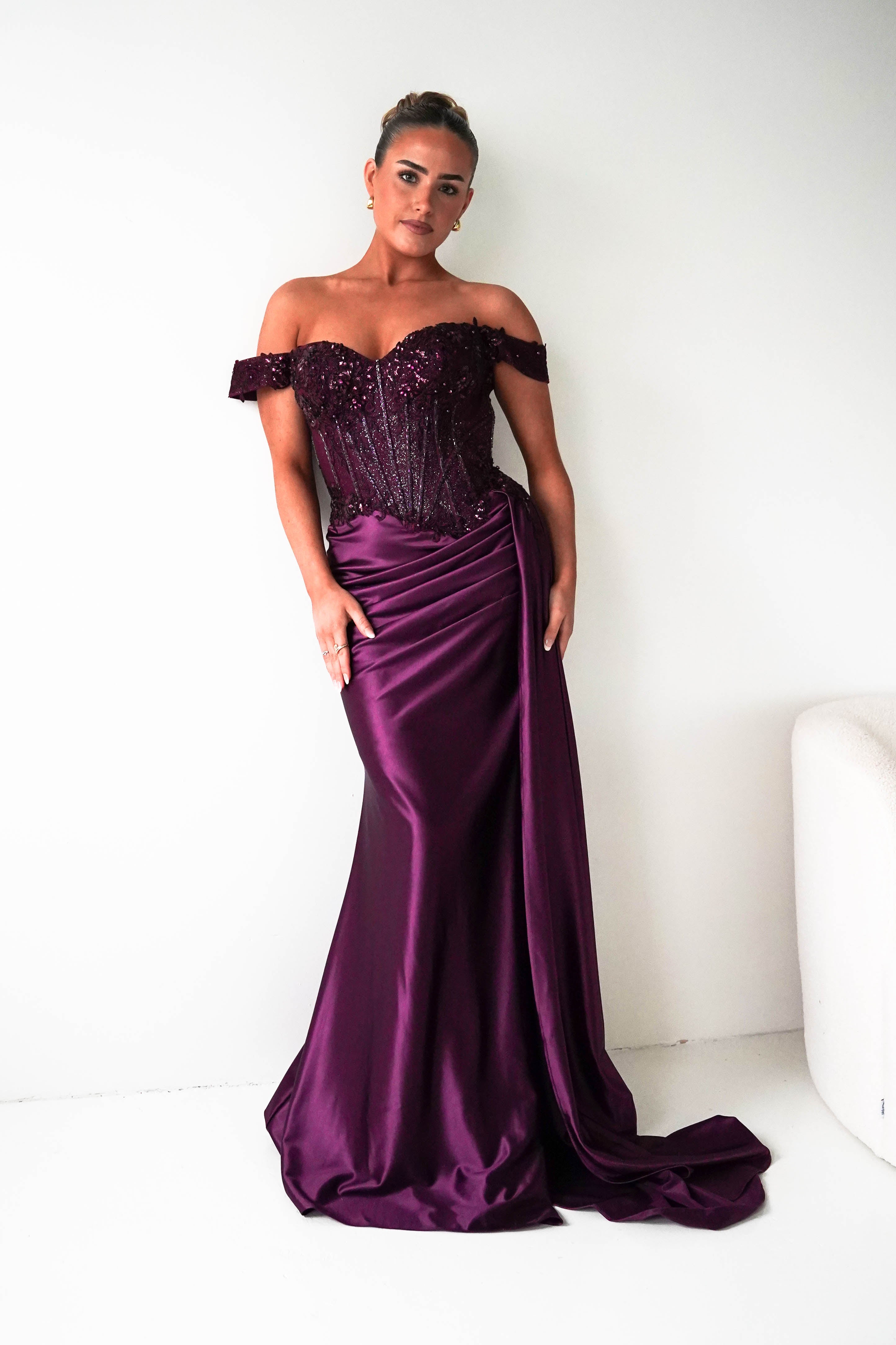 Marsela Lace Bodice Gown | Eggplant