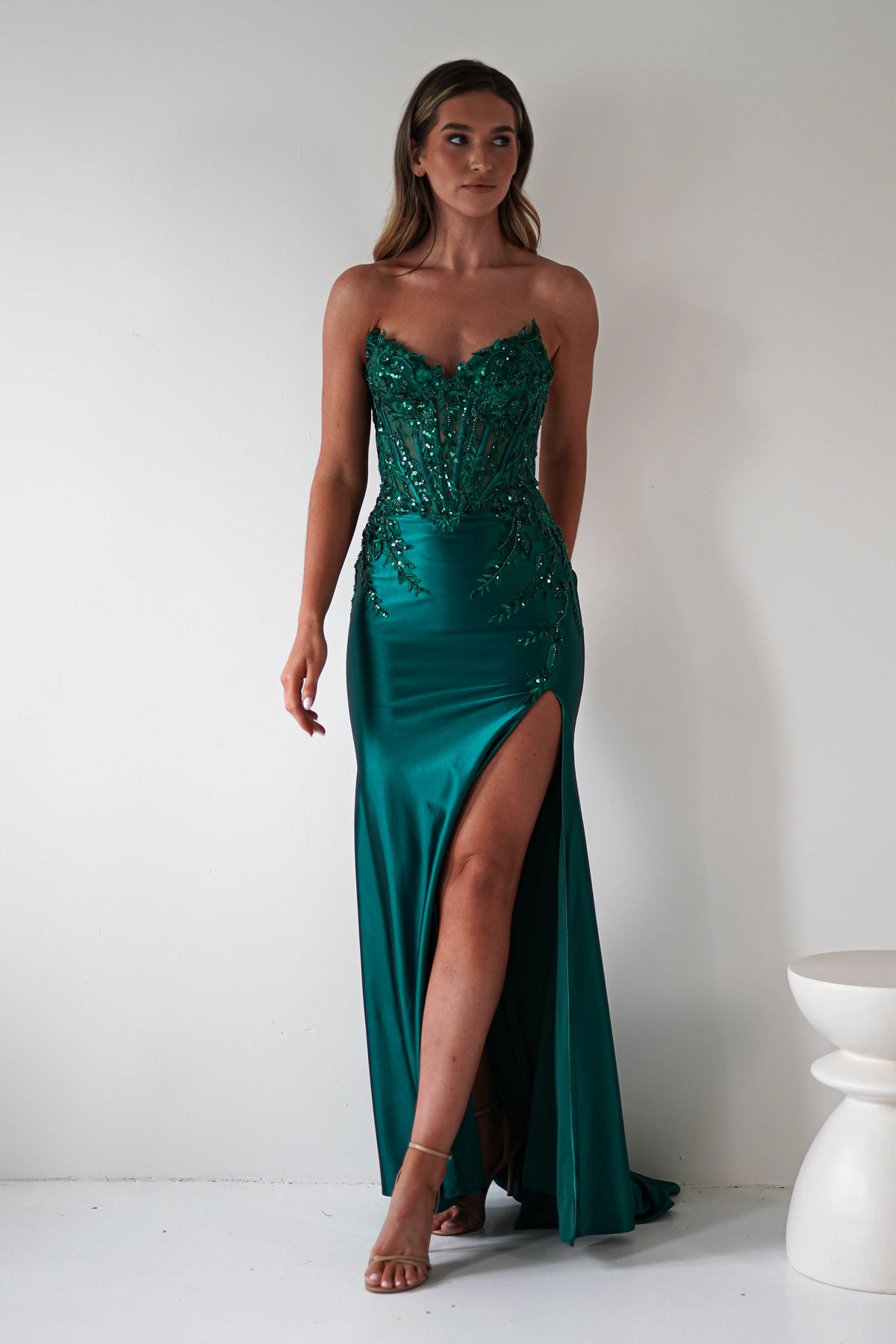 Dallas Luxe Embellished Gown | Emerald Green-Oh Hello Clothing