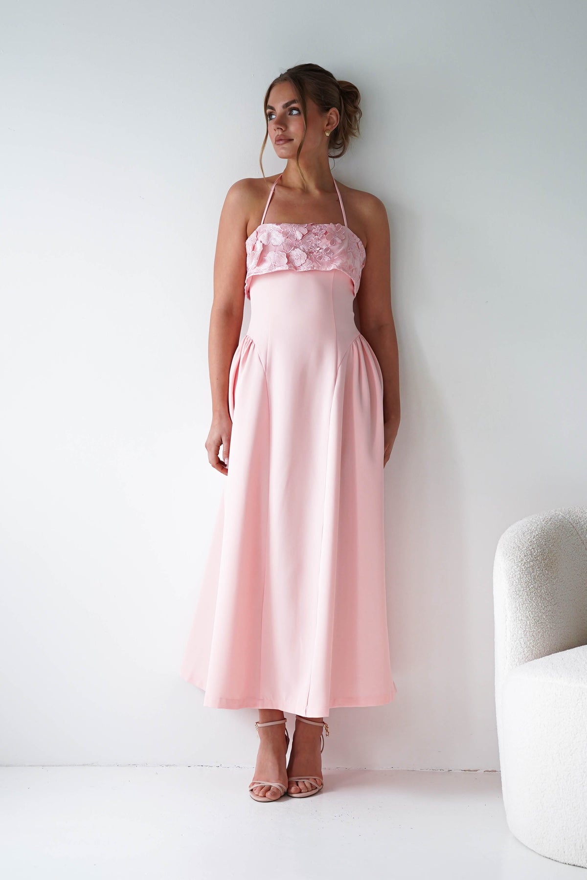 Daphne Embroidered Floral Midaxi Dress | Pink-Oh Hello Clothing