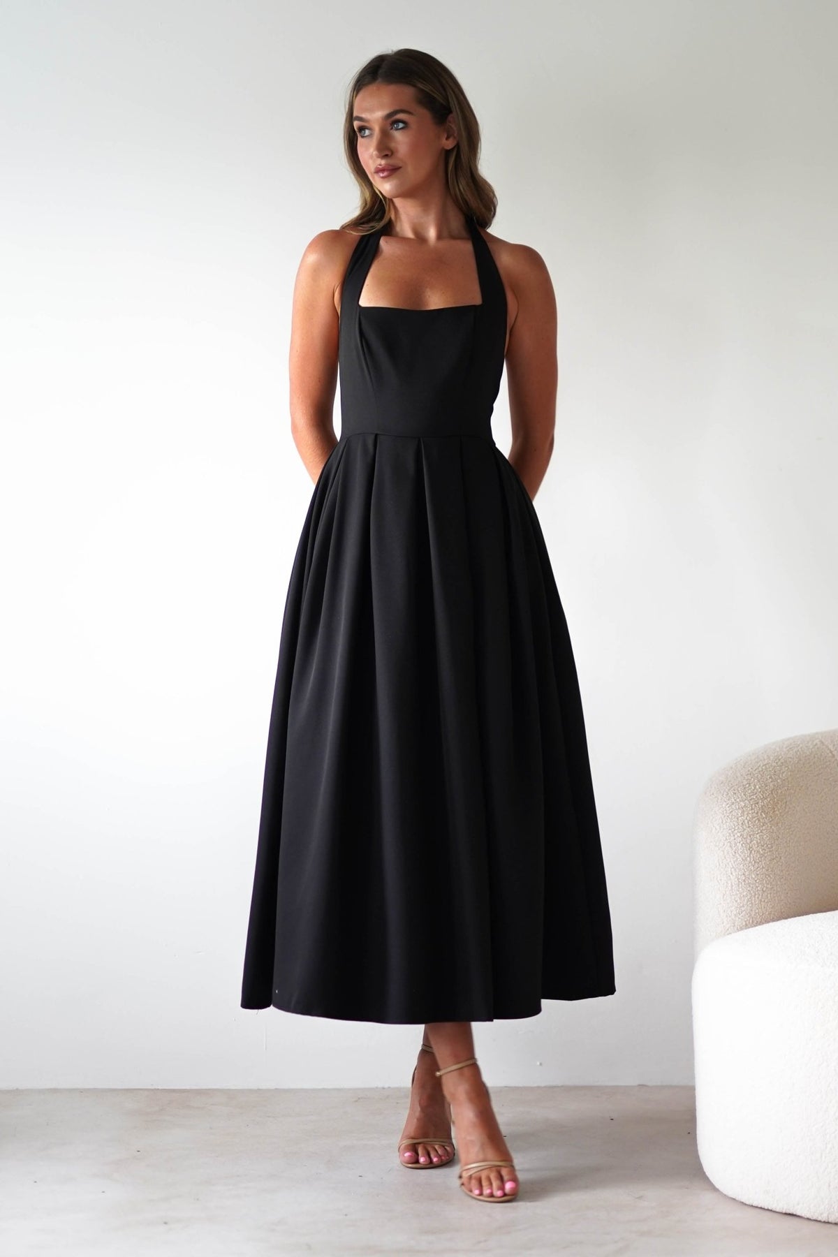 Daria Halter Neck Midi Dress | Black-Oh Hello Clothing