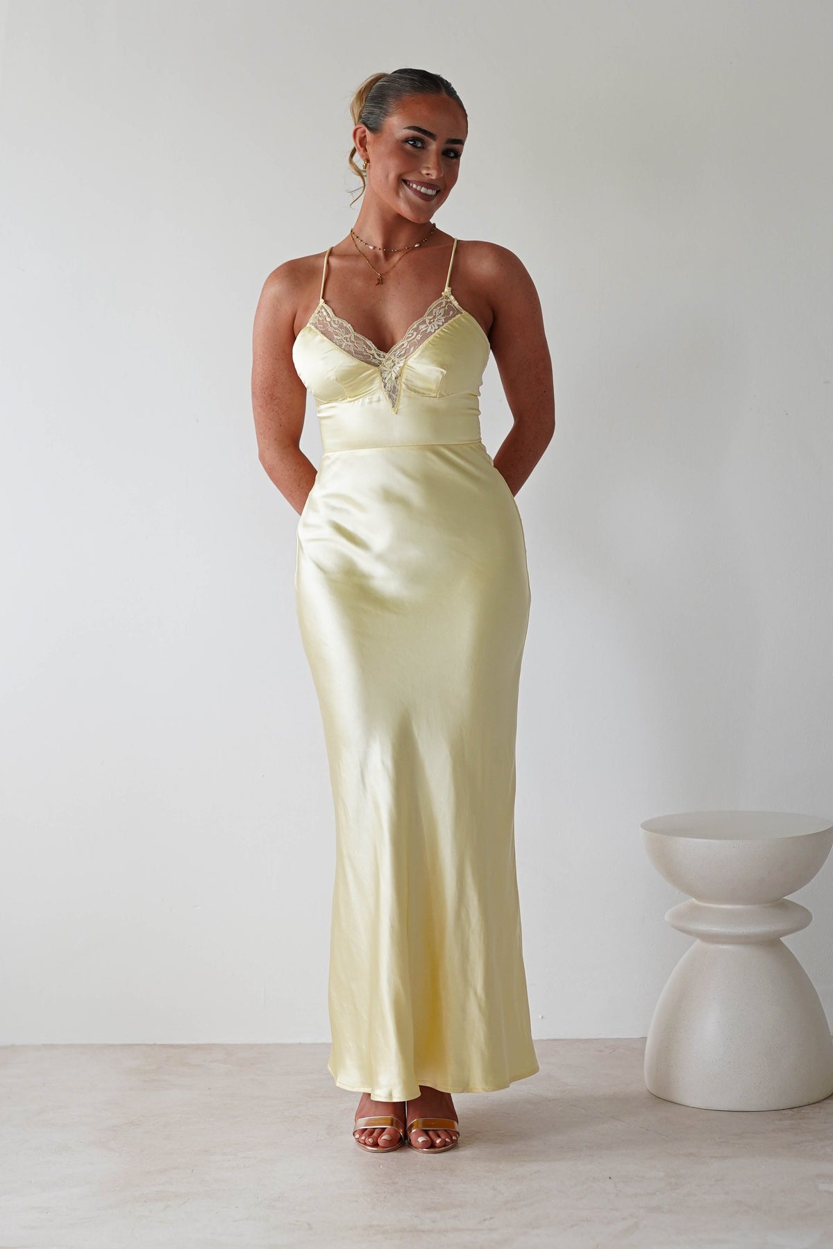 Dawn Soft Satin Maxi Dress | Yellow-Oh Hello Clothing