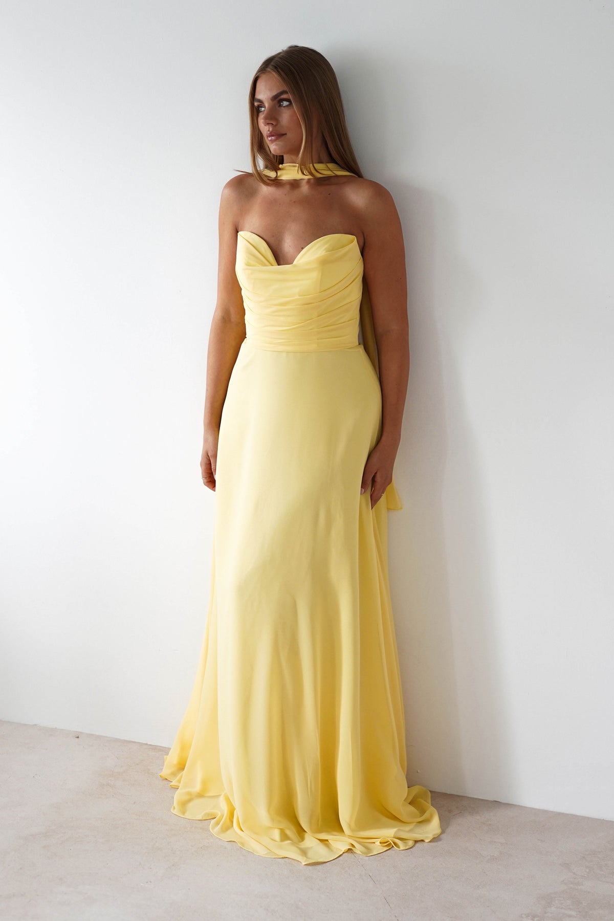 Delphine Chiffon Strapless Maxi Dress | Yellow-Oh Hello Clothing