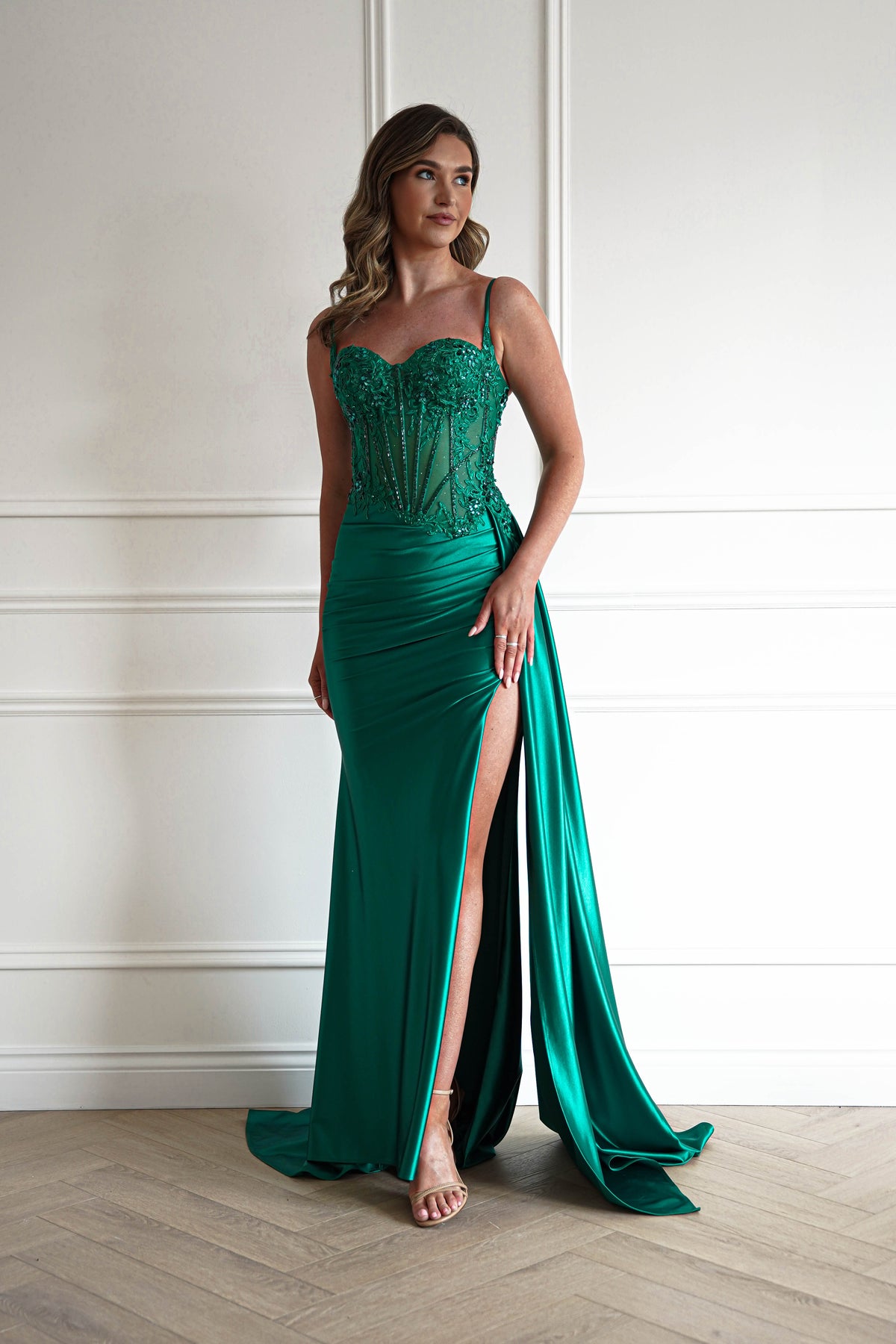 Diva Embellished Corset Gown | Emerald Green-Oh Hello Clothing