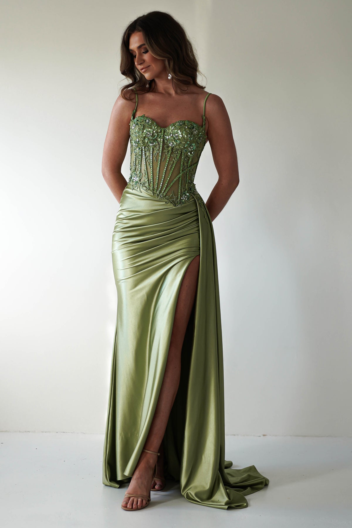 Diva Embellished Corset Gown | Green-Oh Hello Clothing