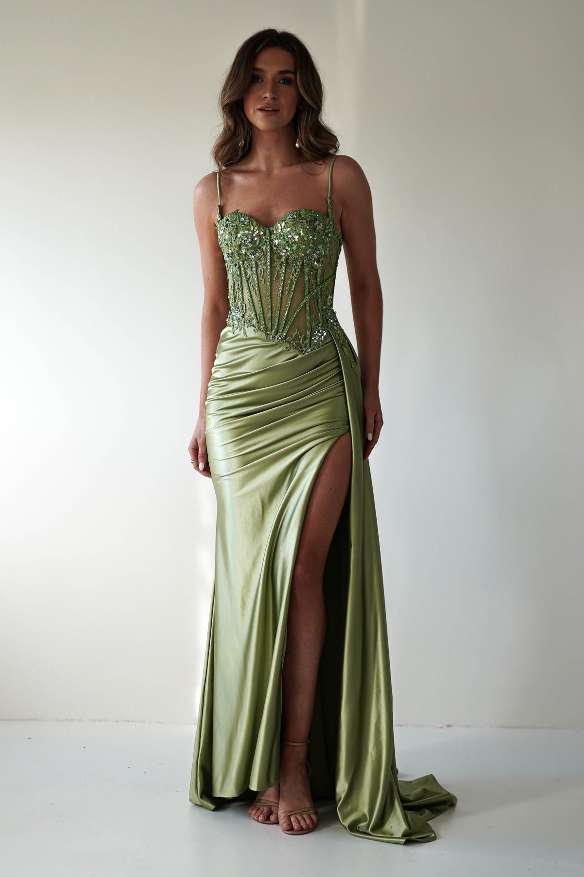 Diva Embellished Corset Gown | Green-Oh Hello Clothing
