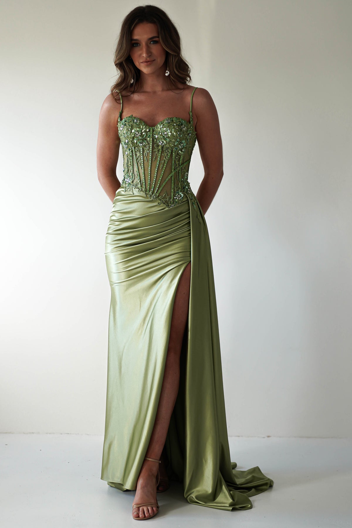 Diva Embellished Corset Gown | Green-Oh Hello Clothing