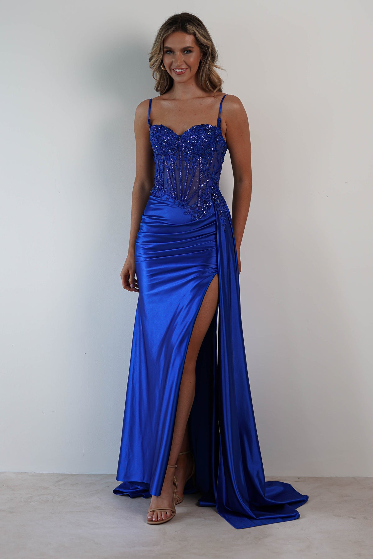 Diva Embellished Corset Gown | Royal Blue-Oh Hello Clothing