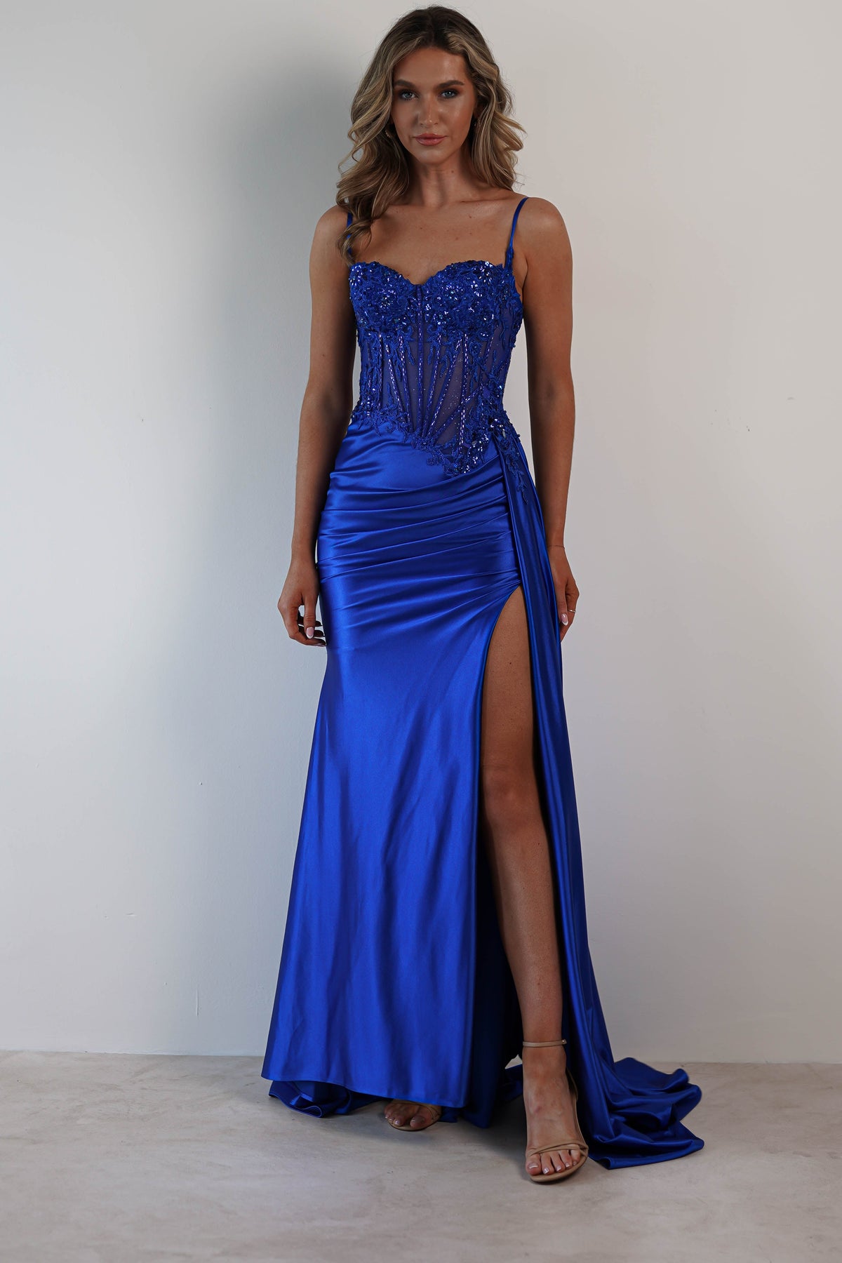 Diva Embellished Corset Gown | Royal Blue-Oh Hello Clothing