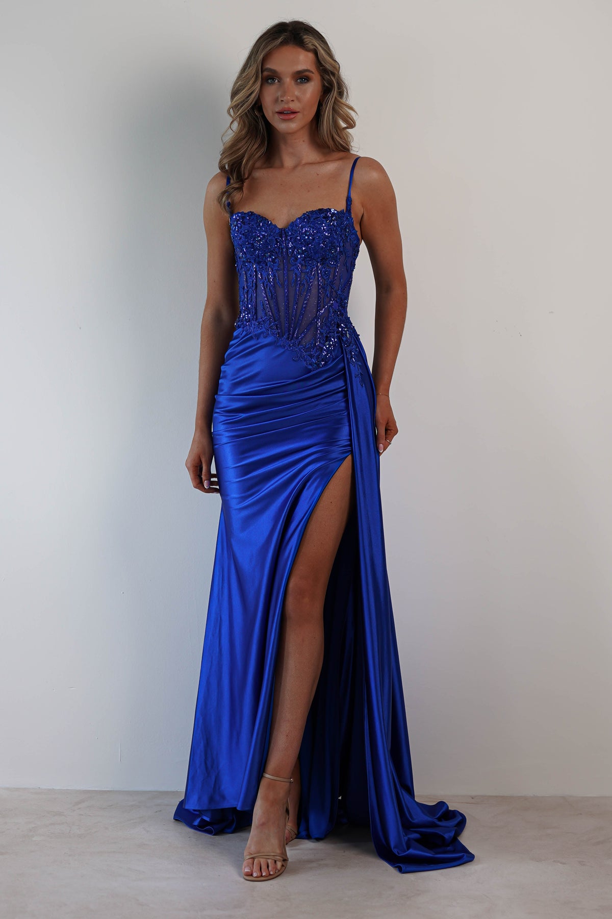 Diva Embellished Corset Gown | Royal Blue-Oh Hello Clothing
