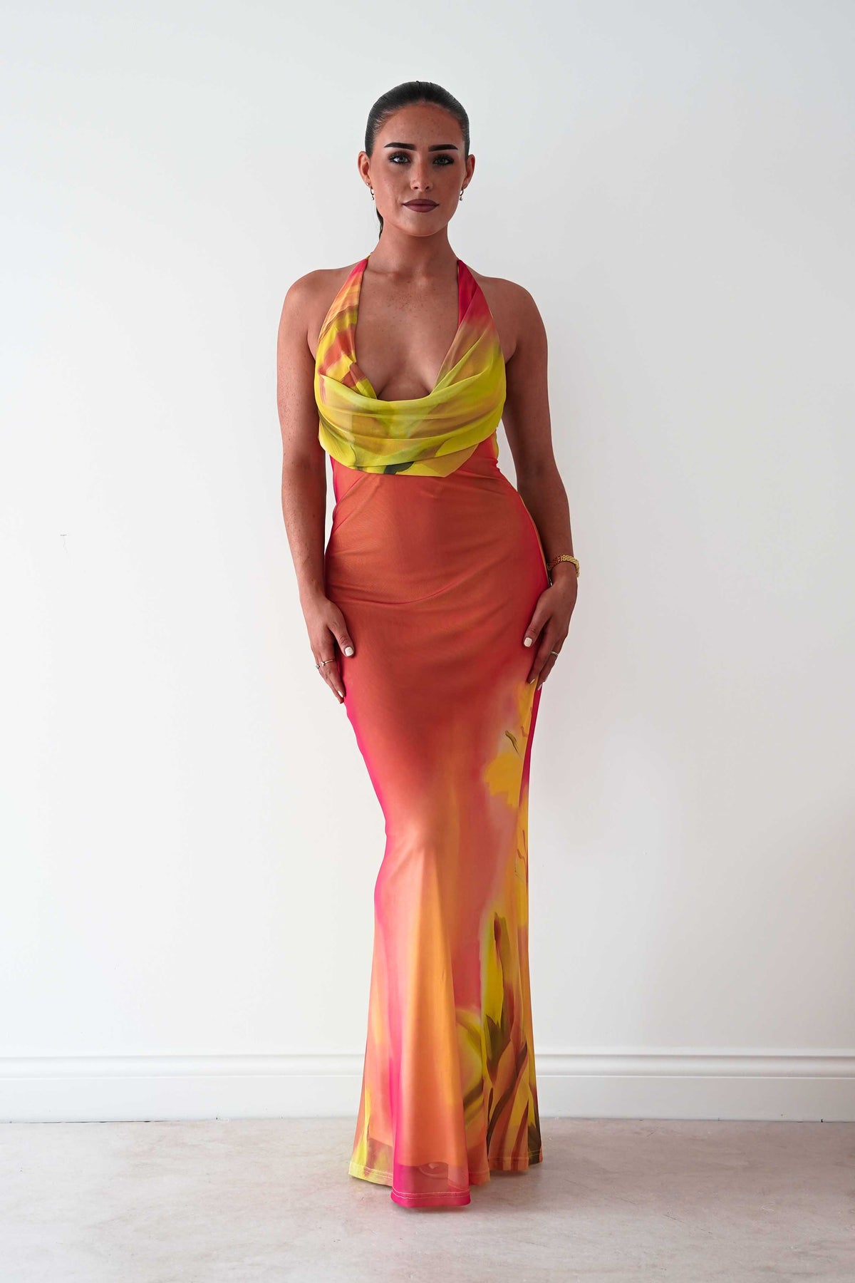 Doja Abstract Print Halterneck Maxi Dress | Sunset-Oh Hello Clothing