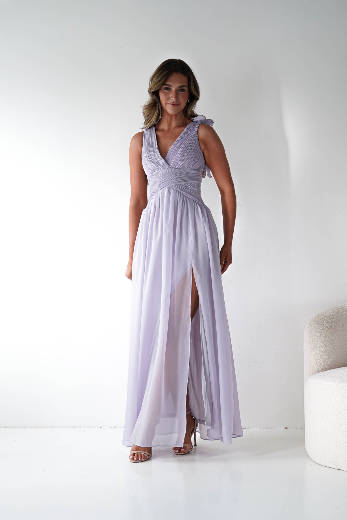Elias Ruffle Criss Cross Detail Maxi Dress | Lavender-Oh Hello Clothing