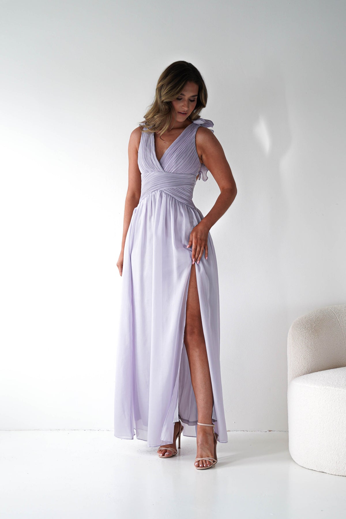 Elias Ruffle Criss Cross Detail Maxi Dress | Lavender-Oh Hello Clothing