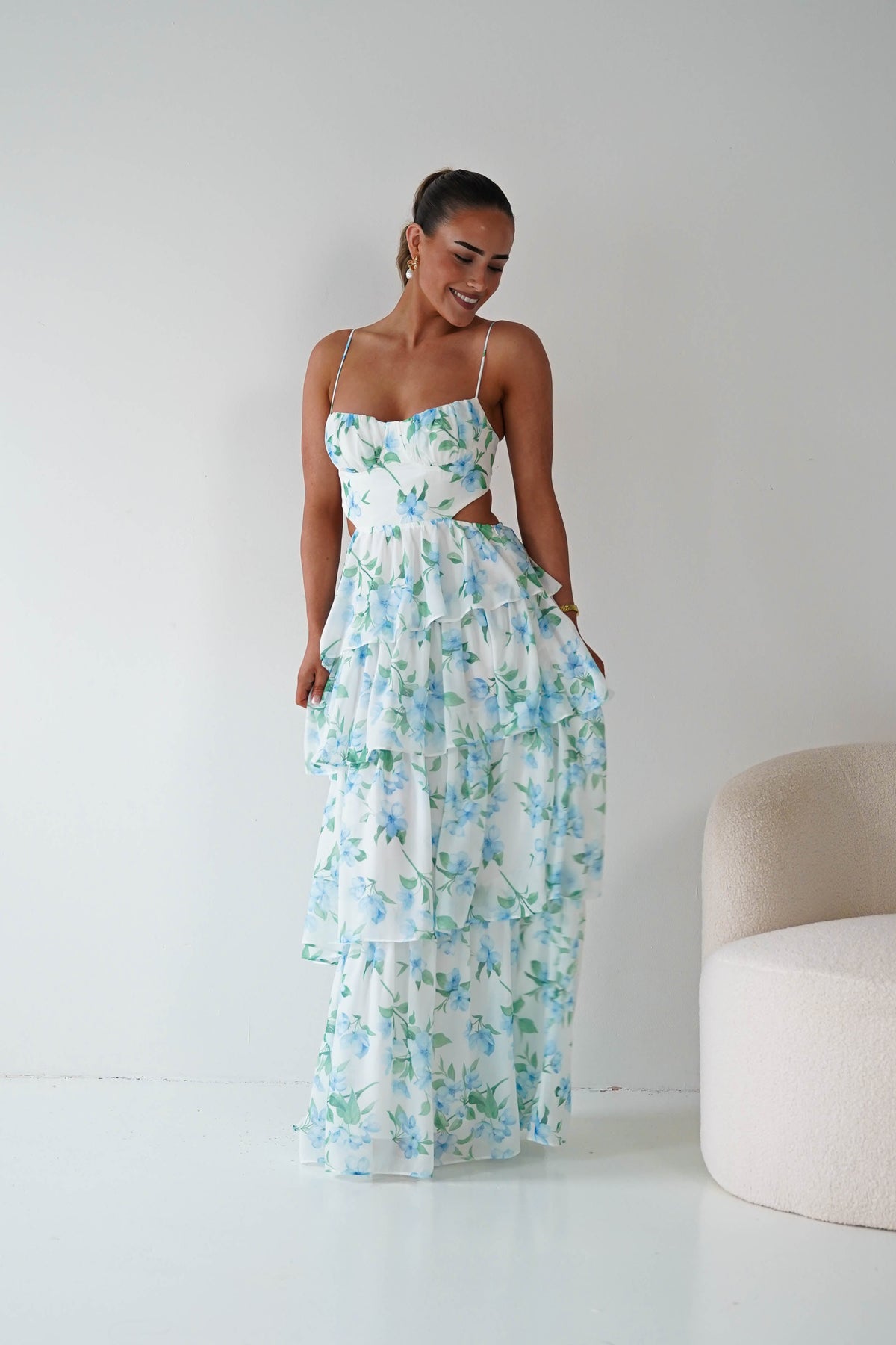 Elouise Floral Tiered Maxi Dress | Blue/Green Print-Oh Hello Clothing