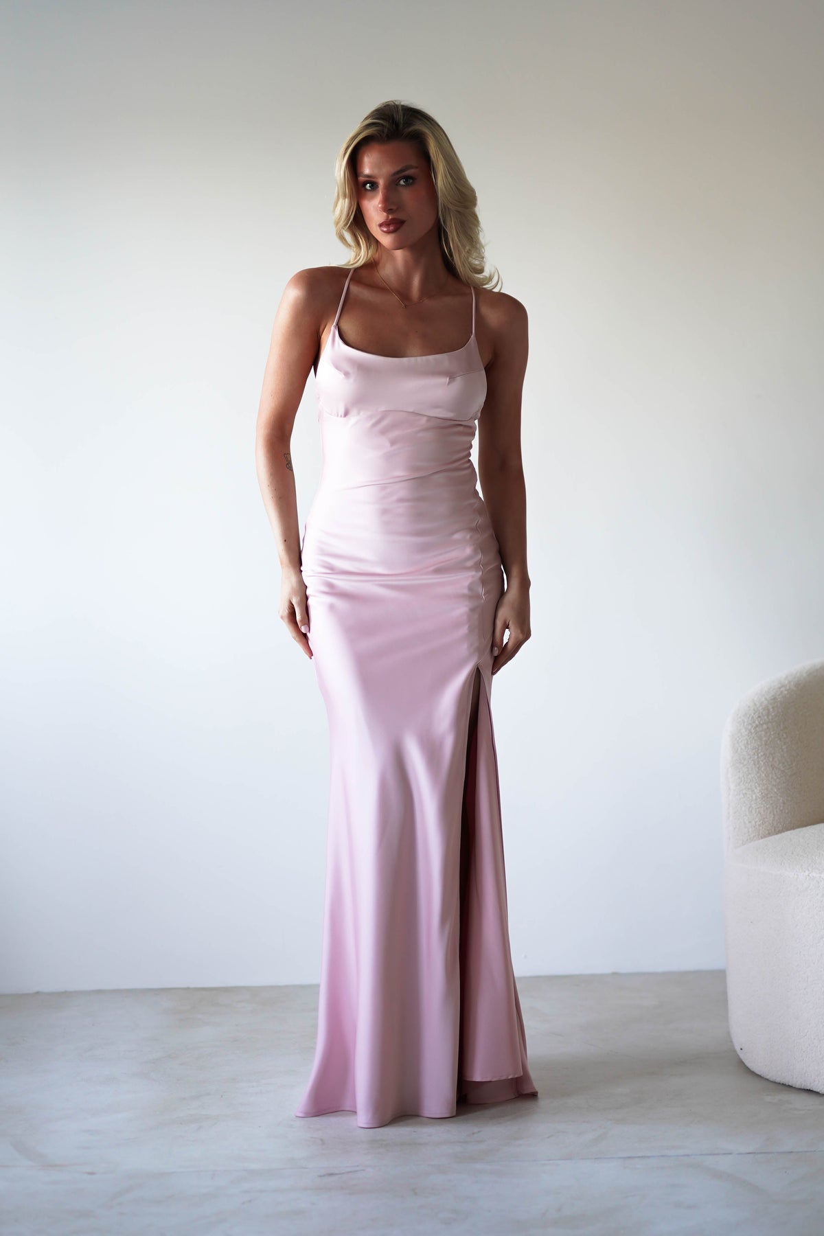 Elsa Matte Satin Maxi Gown | Blush Pink-Oh Hello Clothing