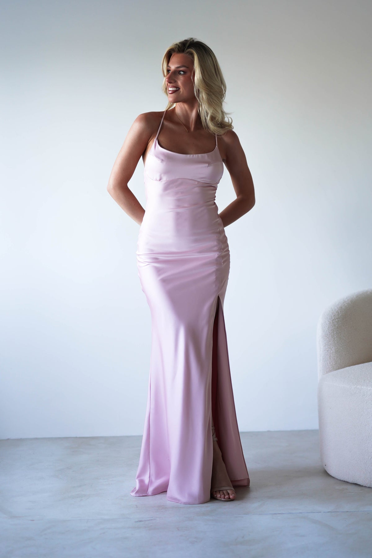 Elsa Matte Satin Maxi Gown | Blush Pink-Oh Hello Clothing