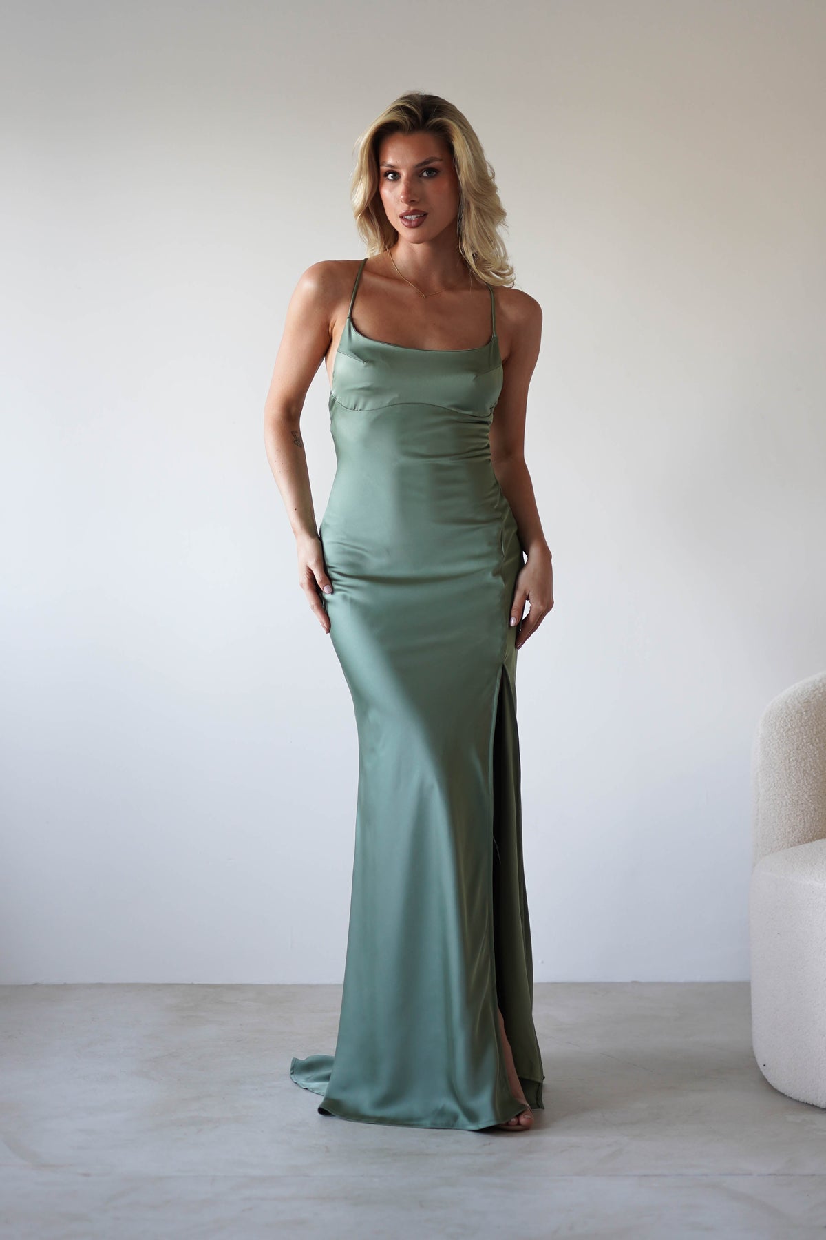 Elsa Matte Satin Maxi Gown | Olive-Oh Hello Clothing