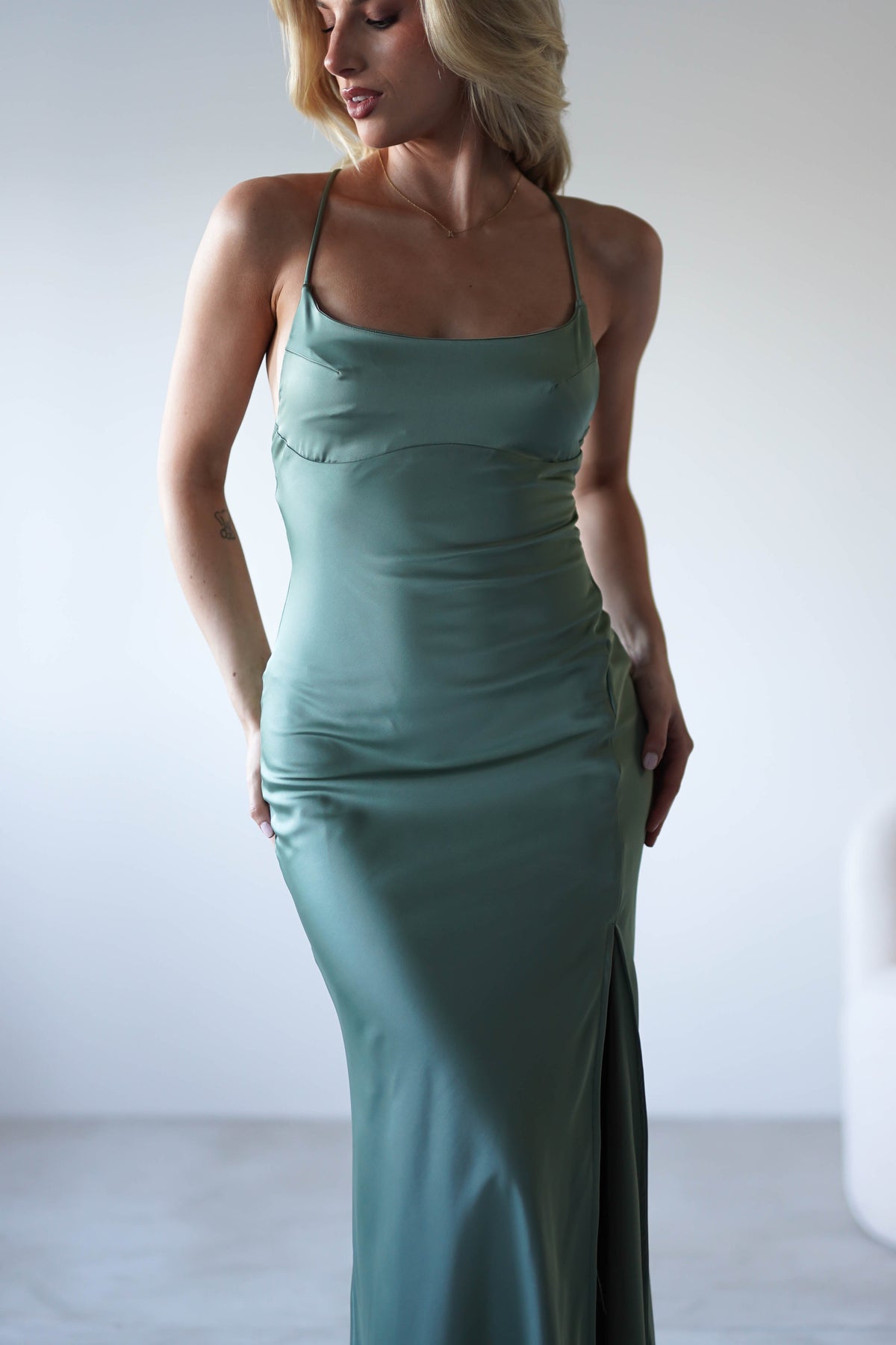 Elsa Matte Satin Maxi Gown | Olive-Oh Hello Clothing