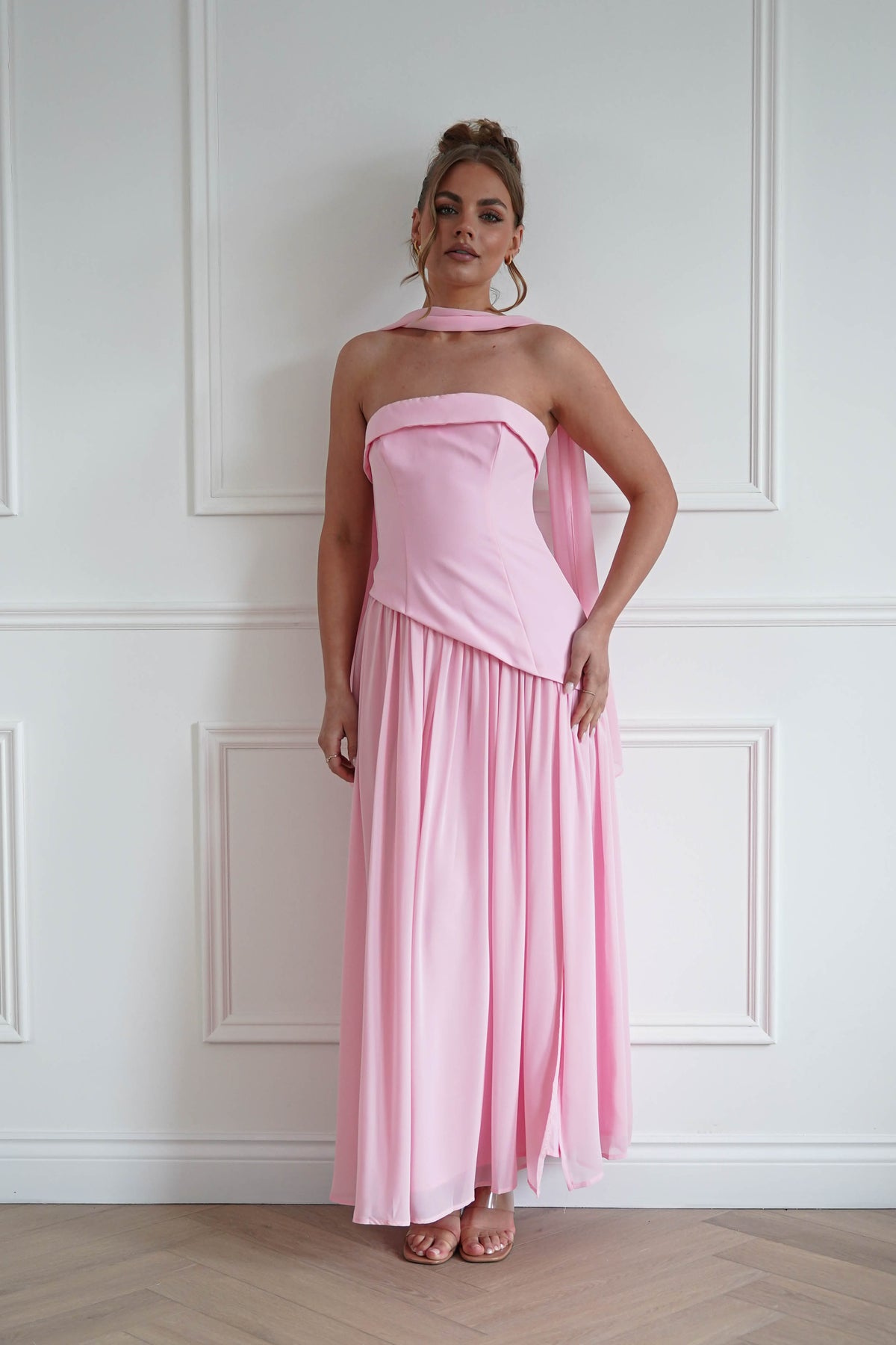 Elva Strapless Asymmetric Waist Maxi Dress | Pink-Oh Hello Clothing