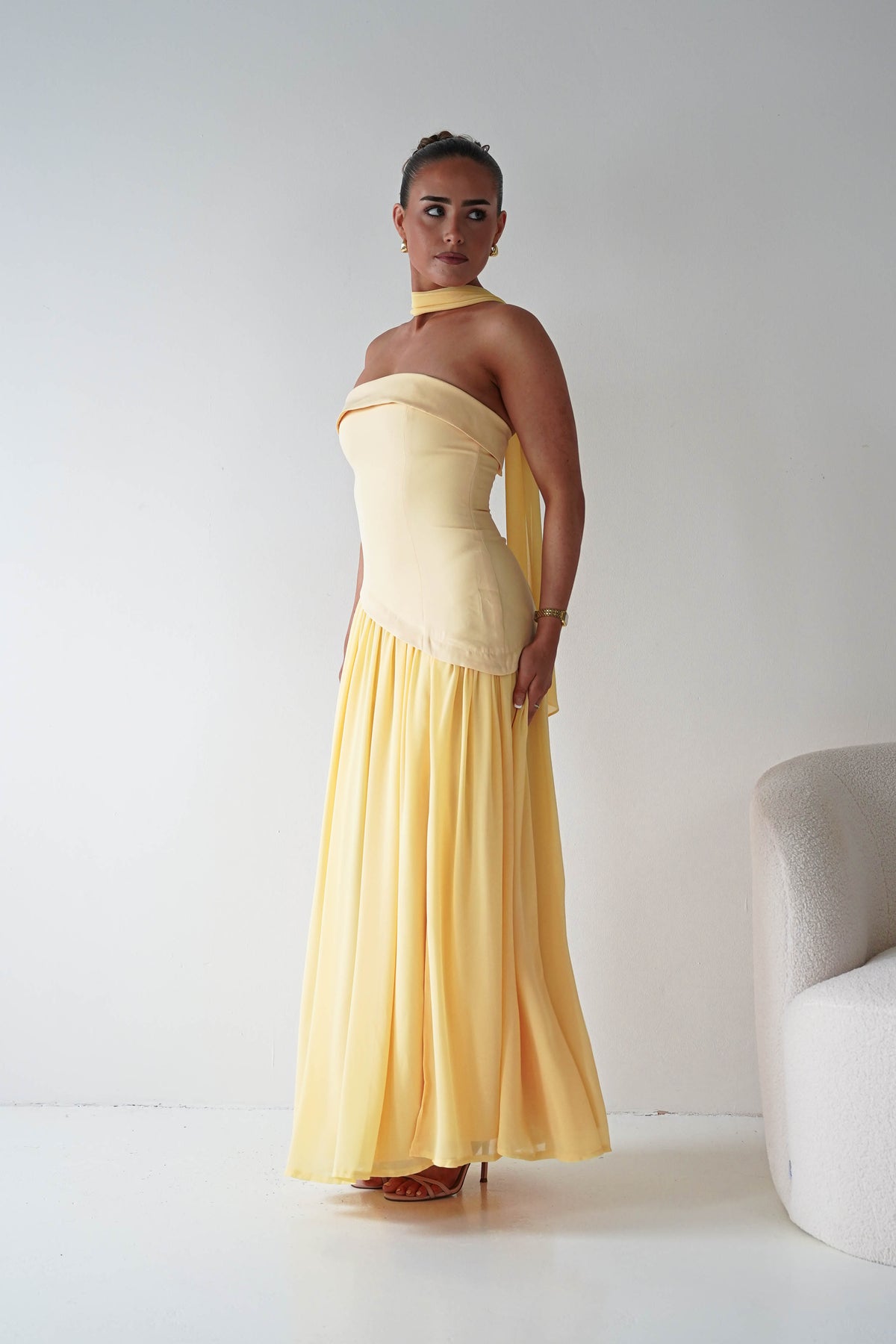 Elva Strapless Asymmetric Waist Maxi Dress | Yellow-Oh Hello Clothing