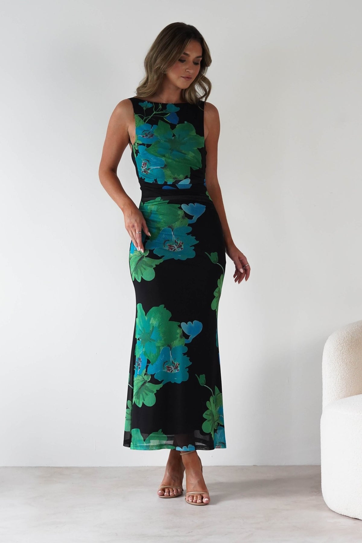 Elysia Bodycon Mesh Maxi Dress | Black/Green-Oh Hello Clothing
