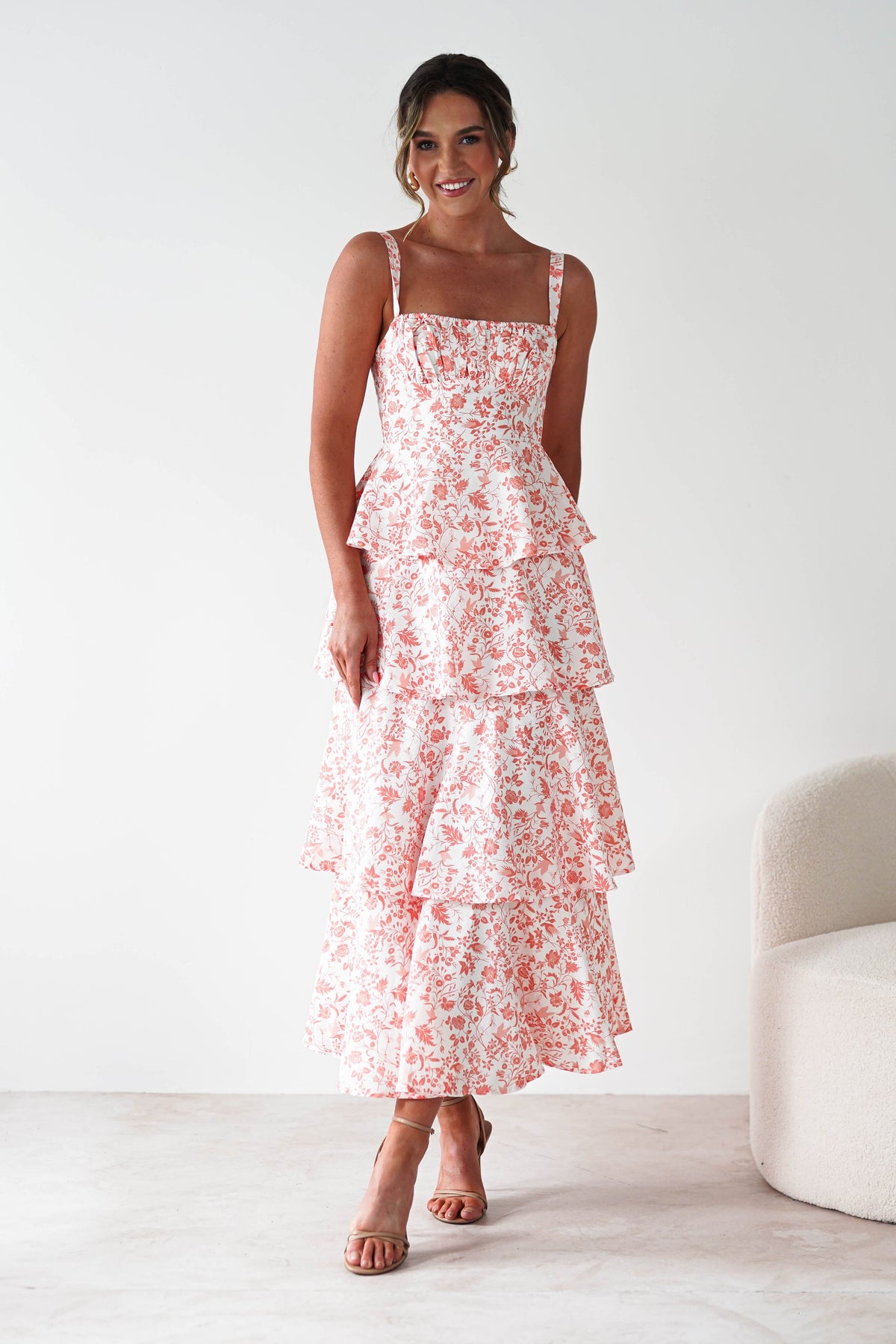 Emily Floral Ruffle Maxi Dress | Orange Print-Oh Hello Clothing