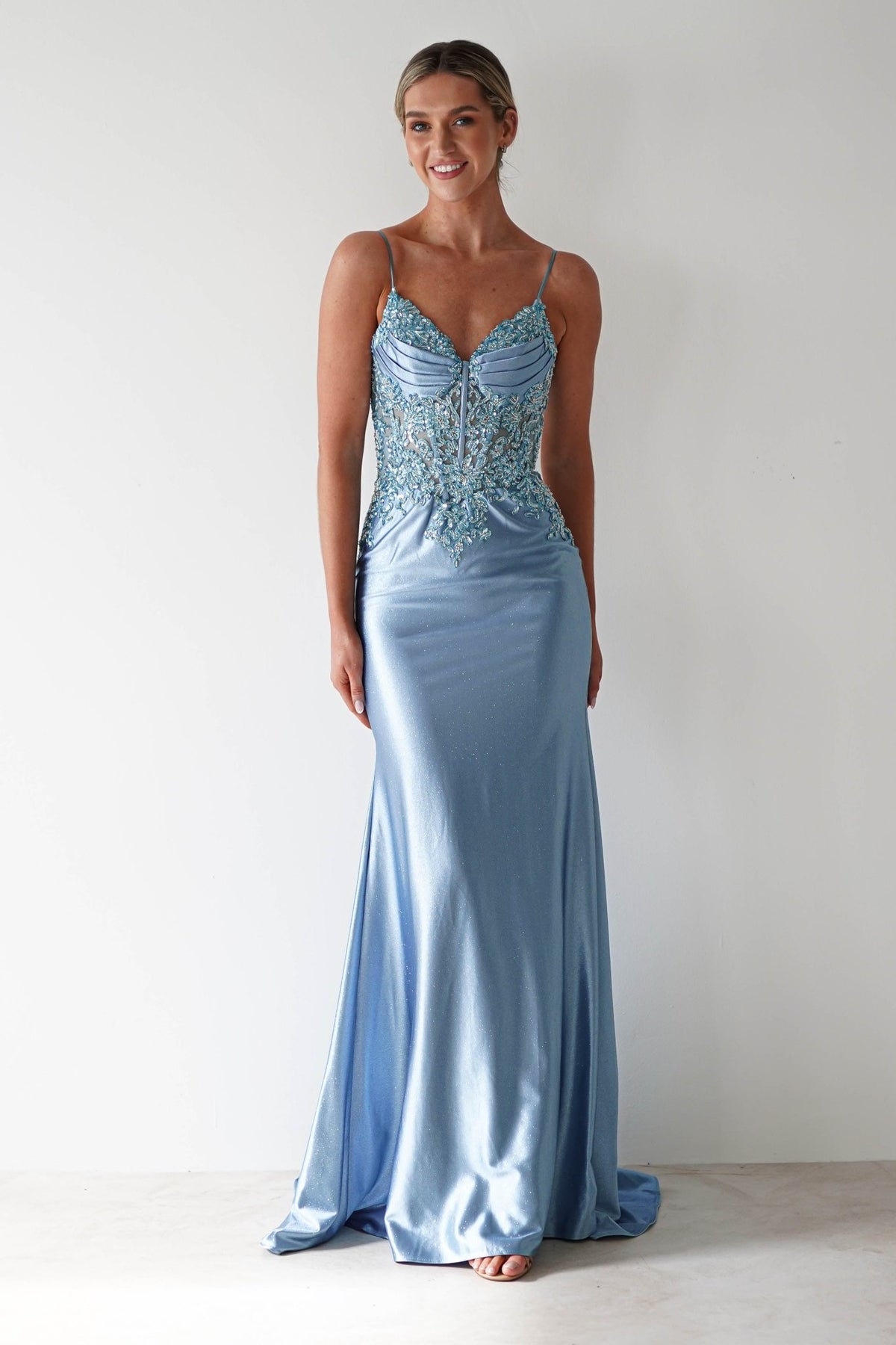 Eternity Glitter Bodycon Gown | Dusty Blue-Oh Hello Clothing