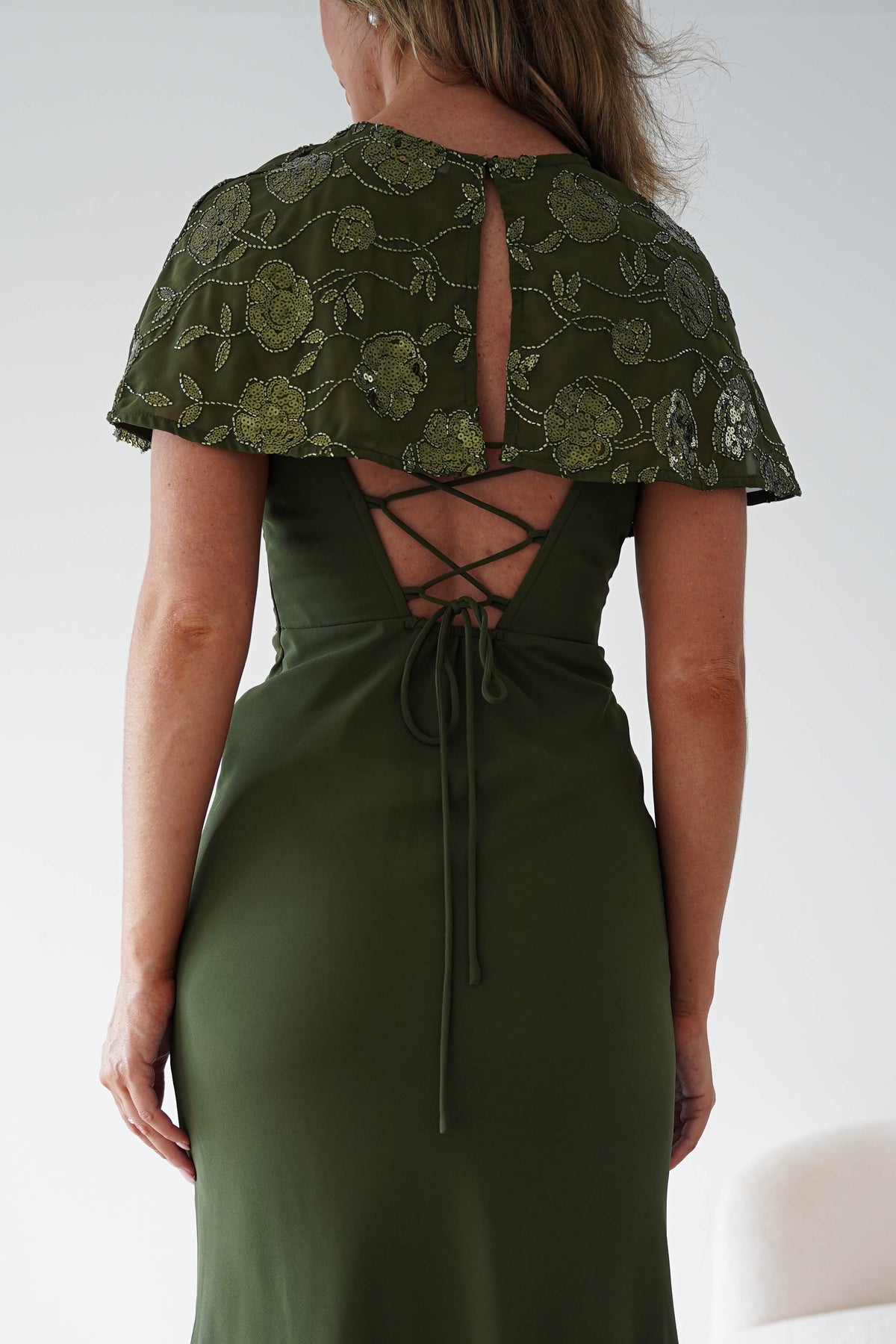 Fatima Sequin Cape Maxi Dress | Olive-Oh Hello Clothing