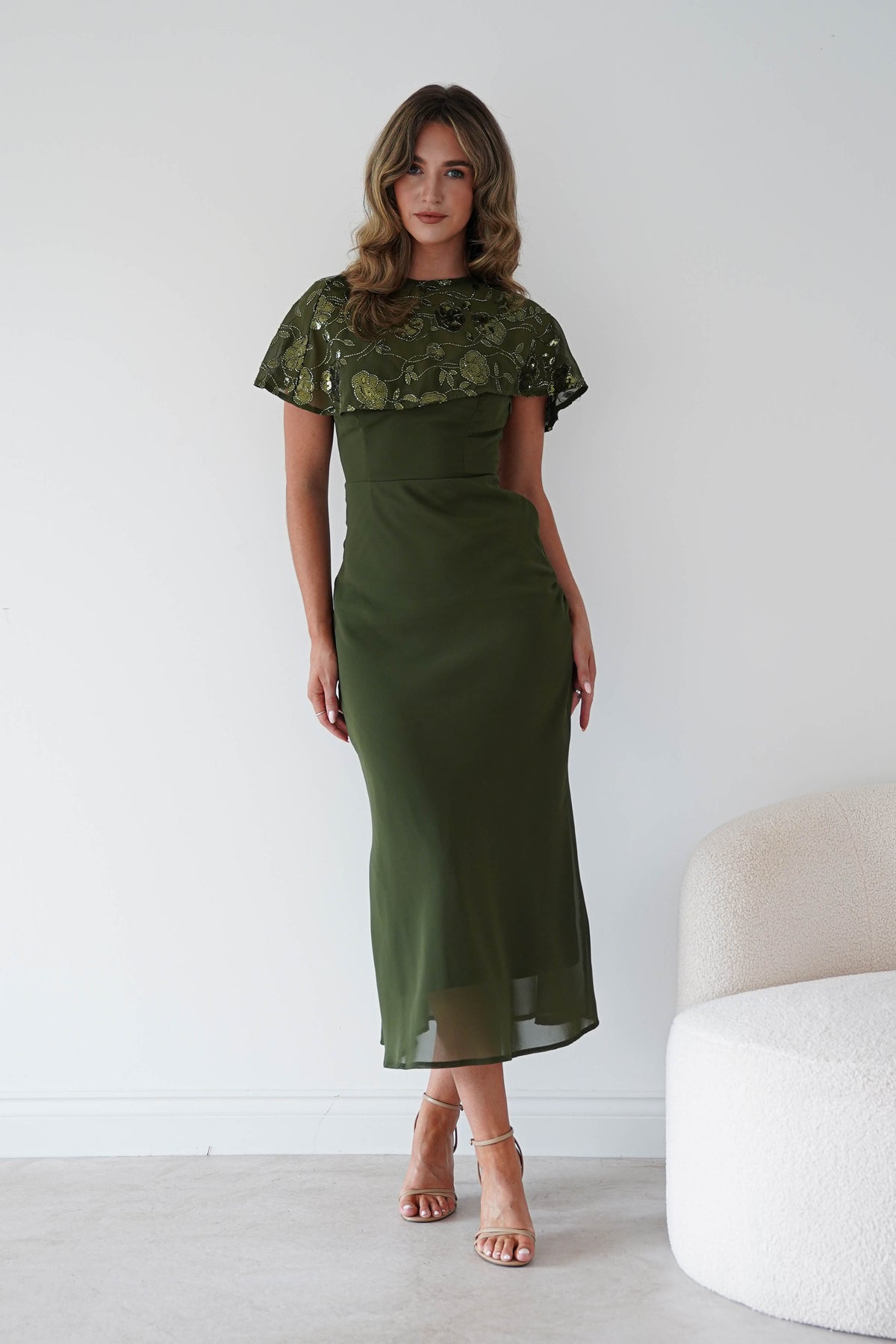 Fatima Sequin Cape Maxi Dress | Olive-Oh Hello Clothing