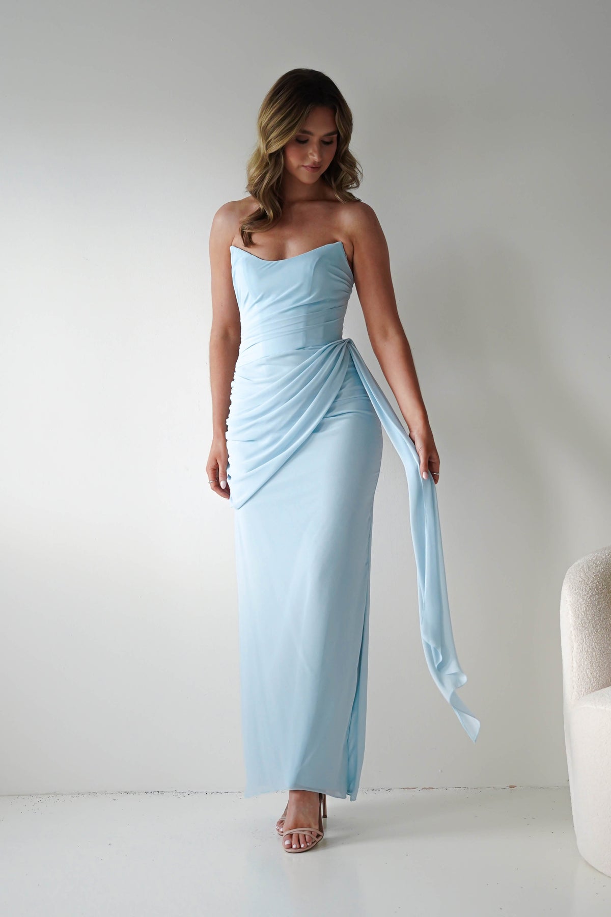 Finn Strapless Draped Maxi Dress | Blue-Oh Hello Clothing